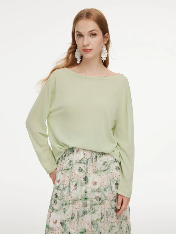 Triacetate Linen Cotton Blend Boat Neck Women Lightweight Knit Top made by Goelia
