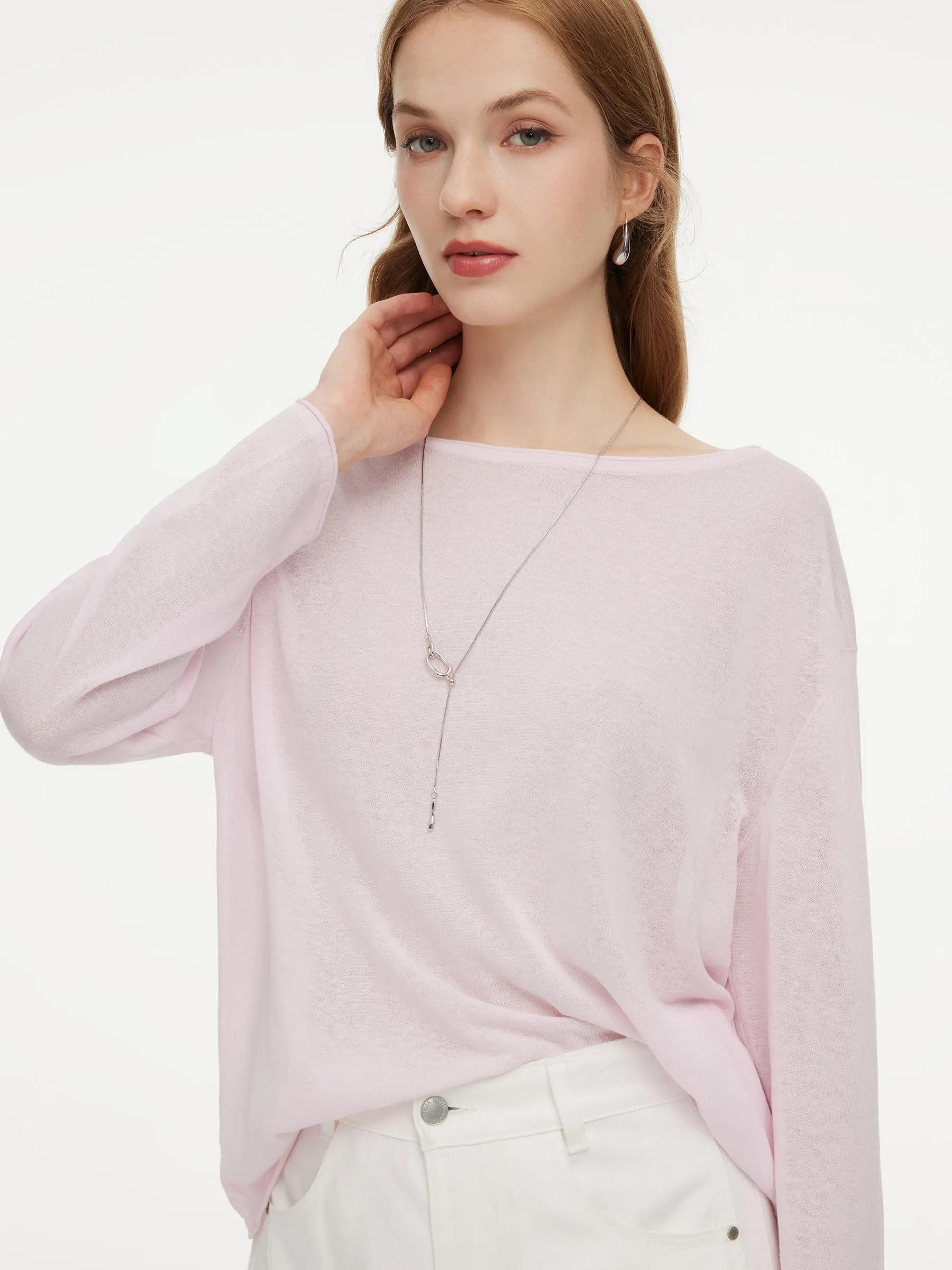 Triacetate Linen Cotton Blend Boat Neck Women Lightweight Knit Top sold by Goelia product image thumbnail 5