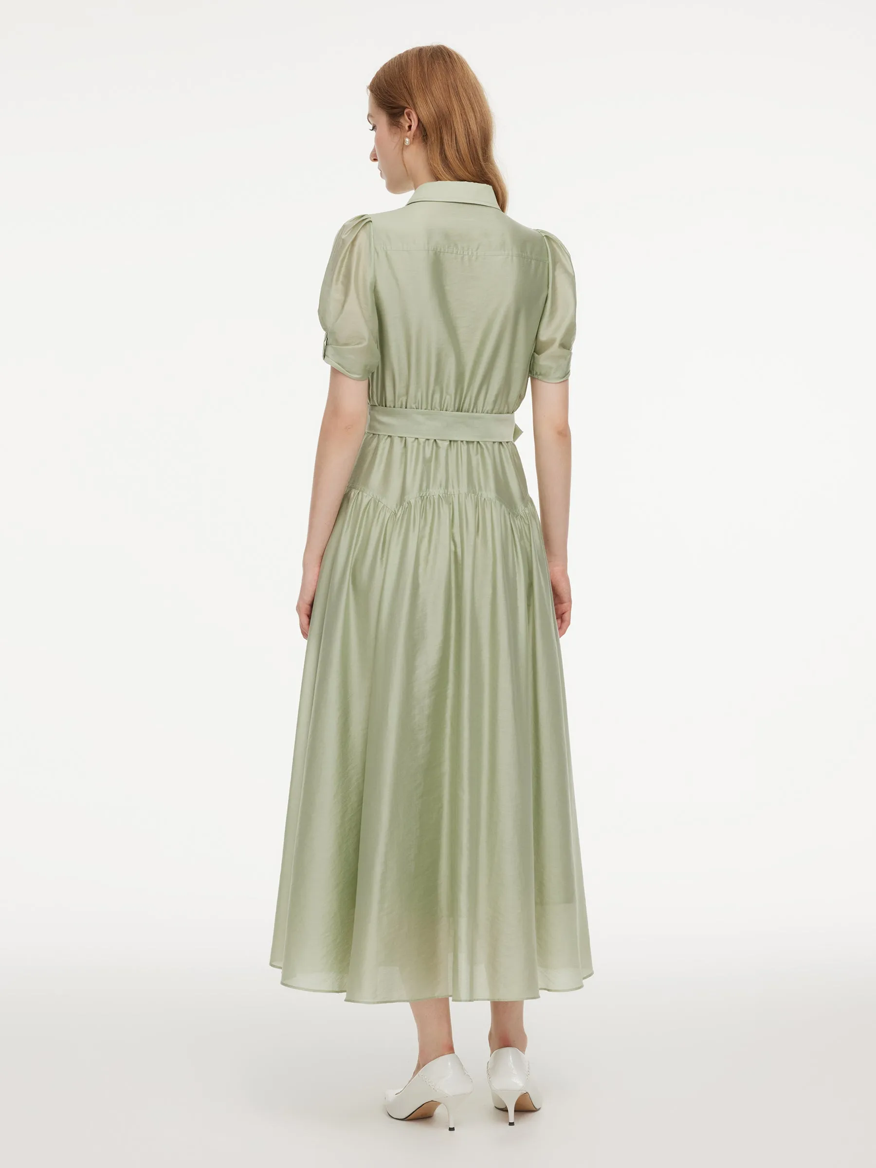 Tencel Blend Puff Sleeve Women Belted Maxi Shirt Dress sold by Goelia product image thumbnail 3