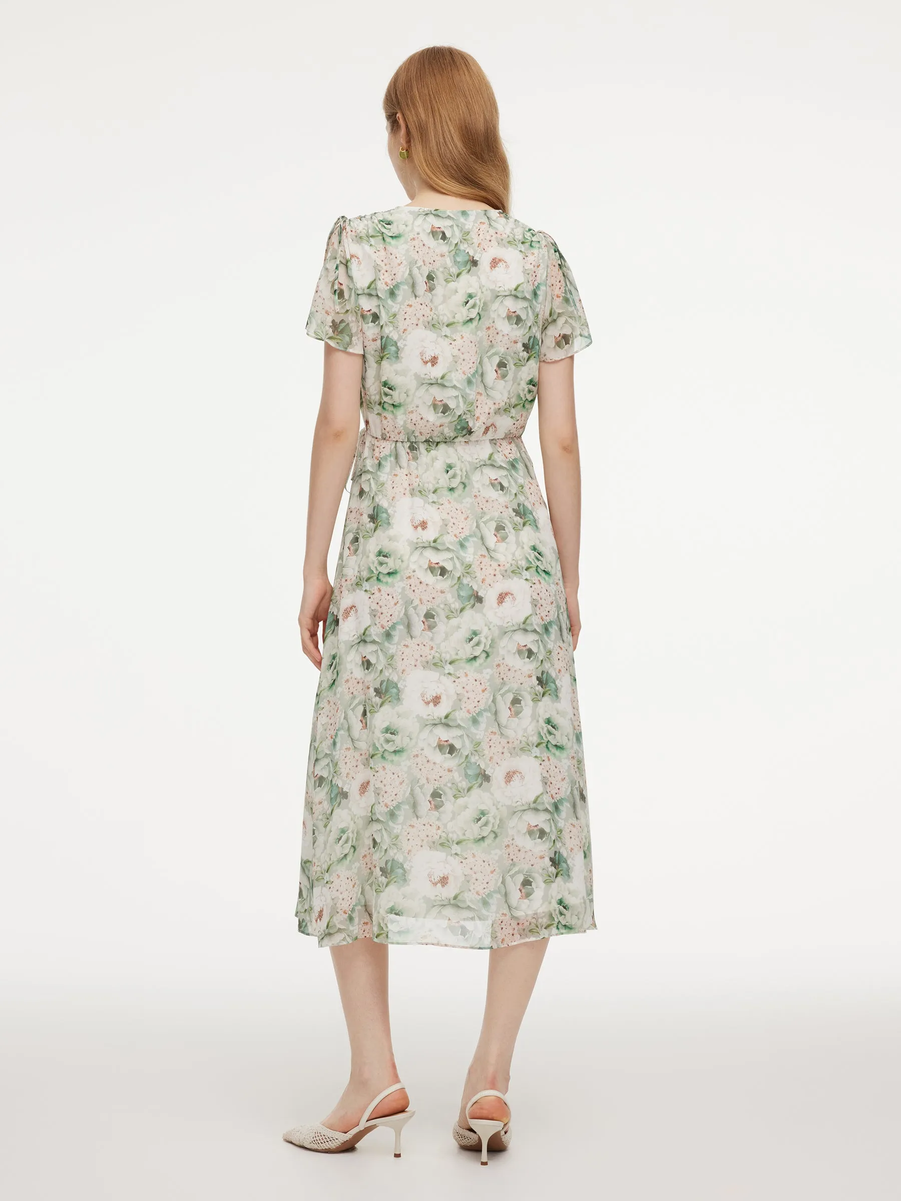 10MM Mulberry Silk Floral Print Ruffled Sleeve Women Wrap Maxi Dress sold by Goelia product image thumbnail 3
