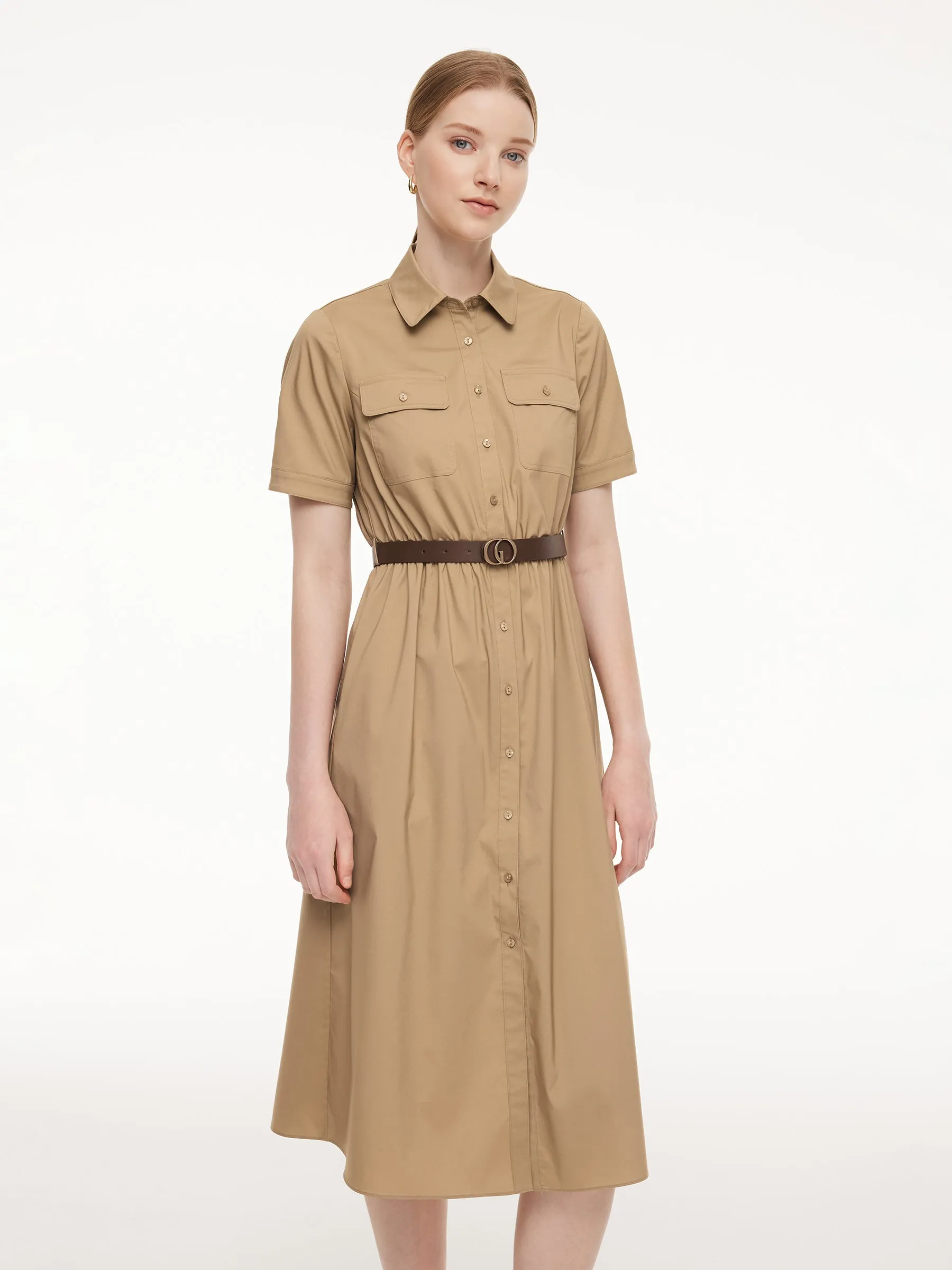 Cotton Blend Women Midi Shirt Dress With Leather Belt sold by Goelia product image thumbnail 5