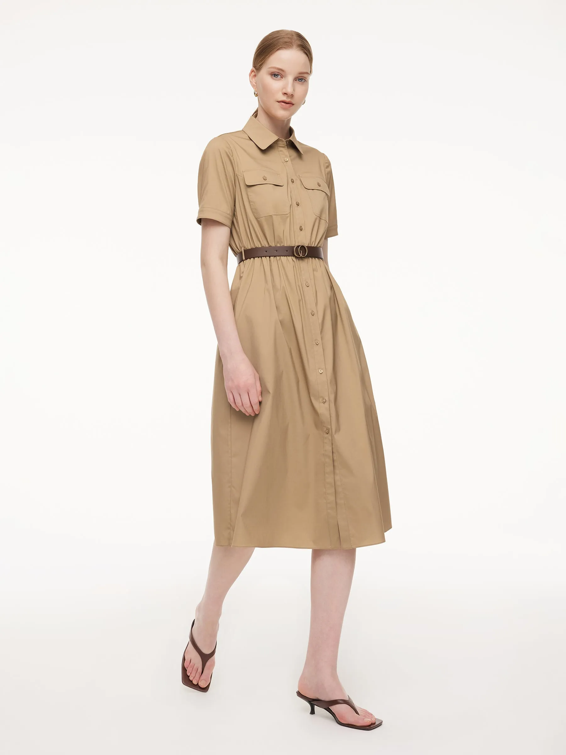 Cotton Blend Women Midi Shirt Dress With Leather Belt sold by Goelia product image thumbnail 4