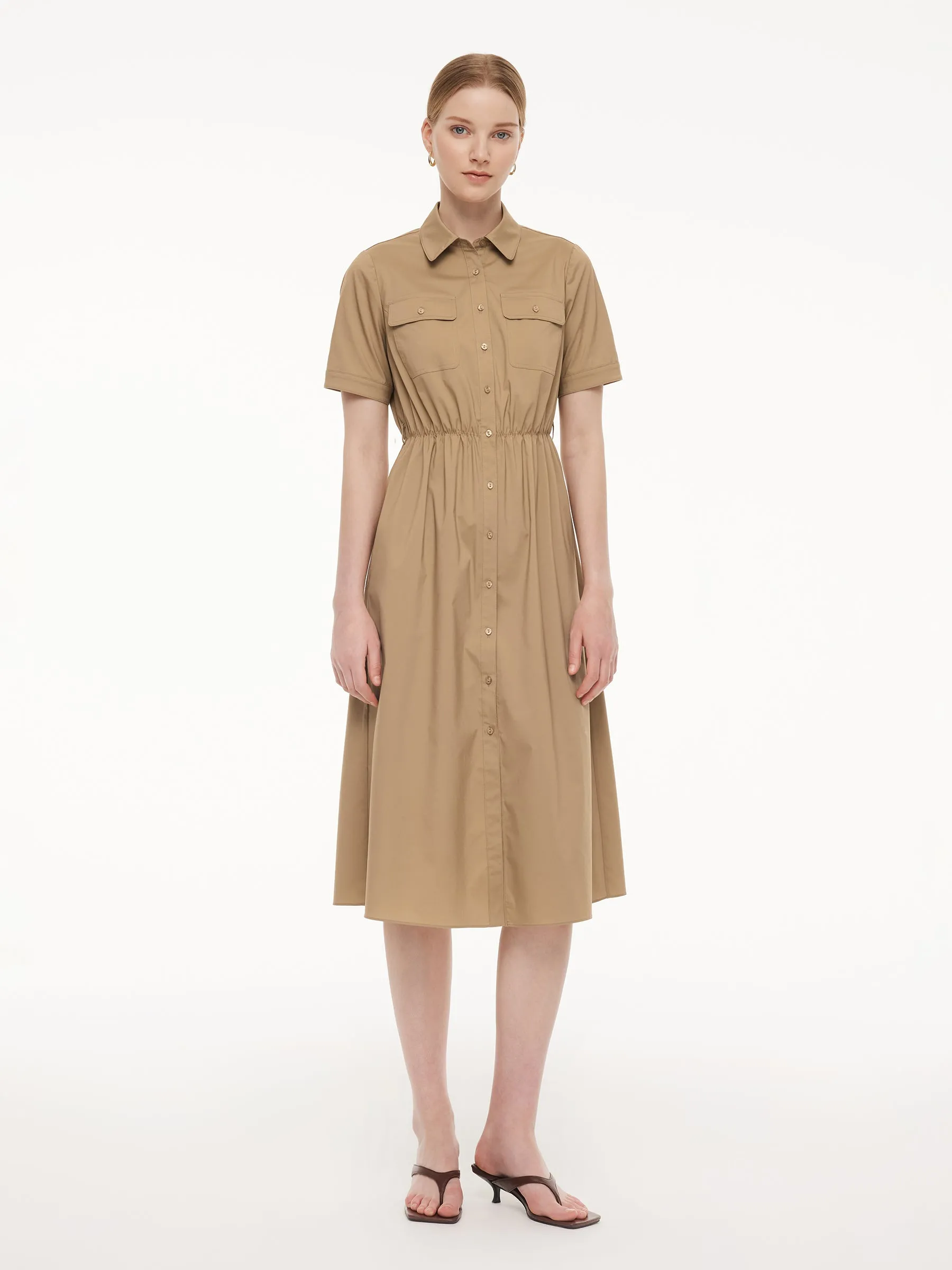 Cotton Blend Women Midi Shirt Dress With Leather Belt sold by Goelia product image thumbnail 2