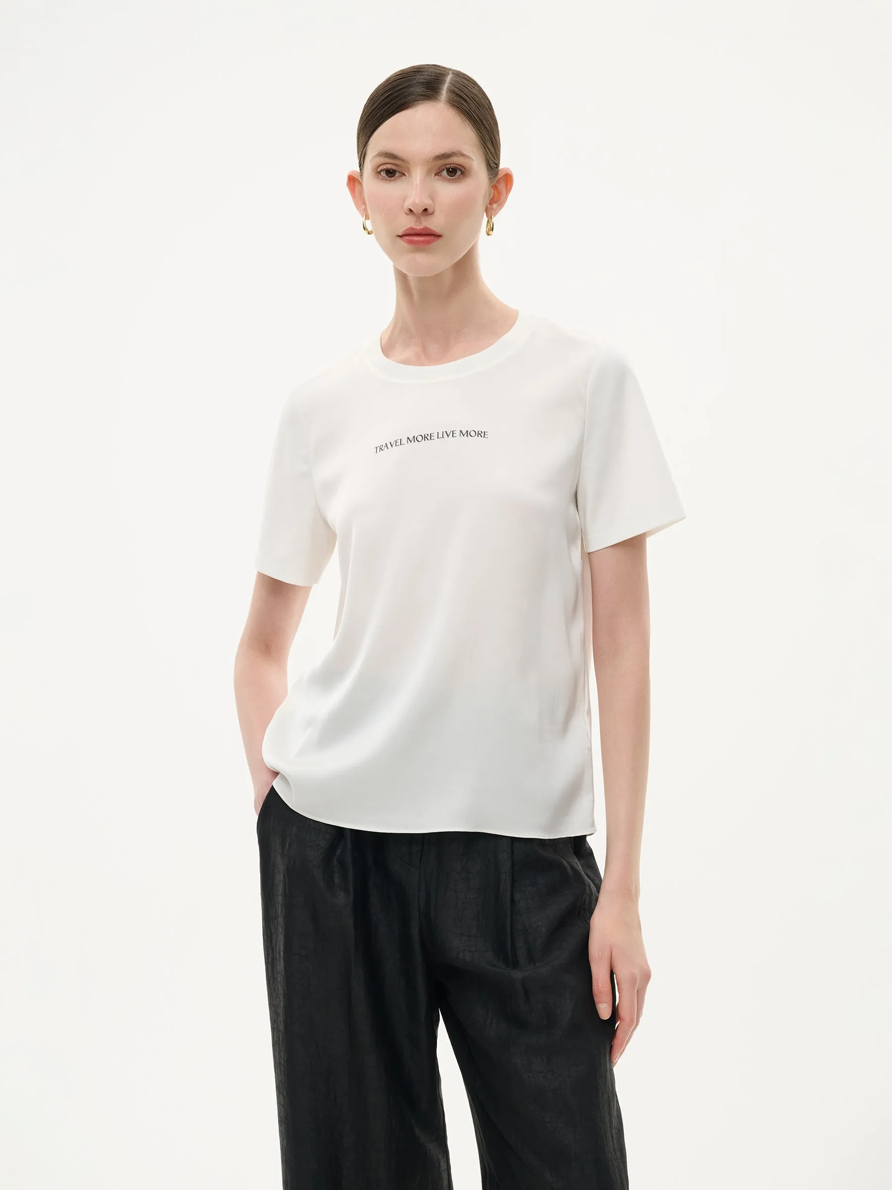 22MM Mulberry Silk Tencel Blend Women Letter Print T-Shirt sold by Goelia product image thumbnail 2