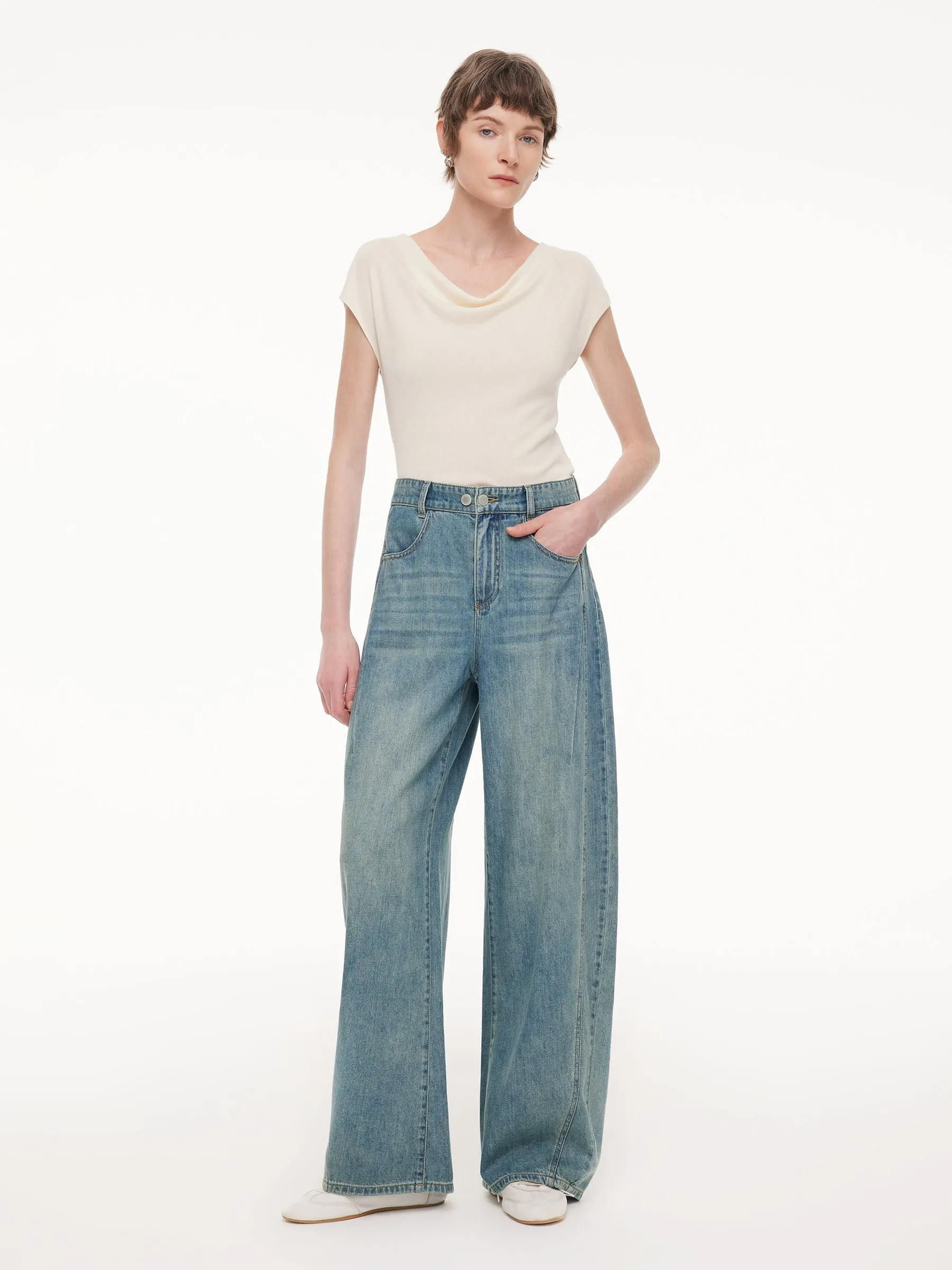 100% Cotton Denim Women Curved Leg Jeans sold by Goelia product image thumbnail 2