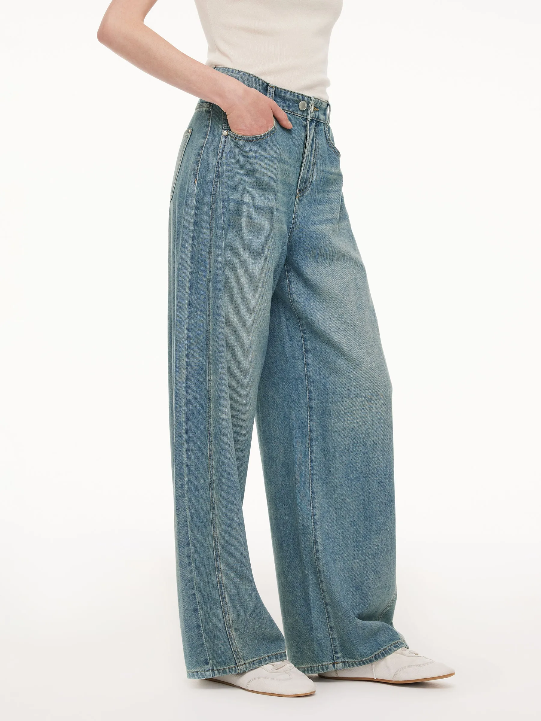 100% Cotton Denim Women Curved Leg Jeans sold by Goelia product image thumbnail 4