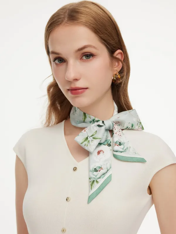 14MM Mulberry Silk Floral Print Women Scarf made by Goelia