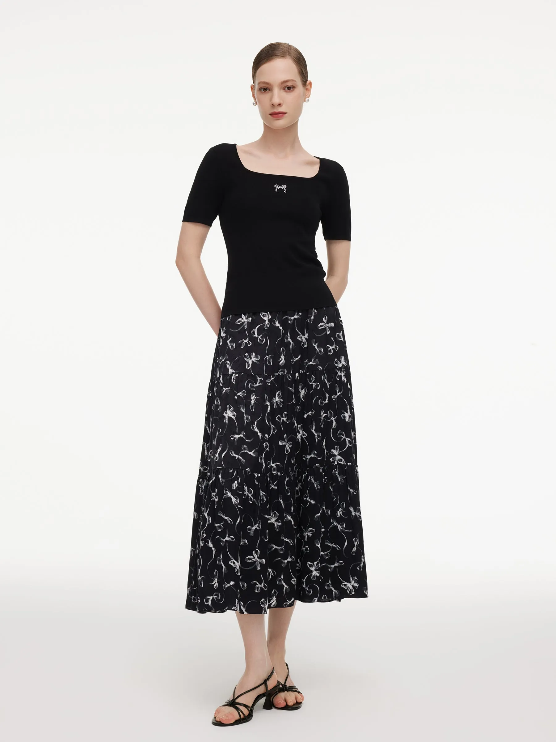 Lyocell Blend Bowknot Embroidered Women Square Neck Knit Top sold by Goelia product image thumbnail 4