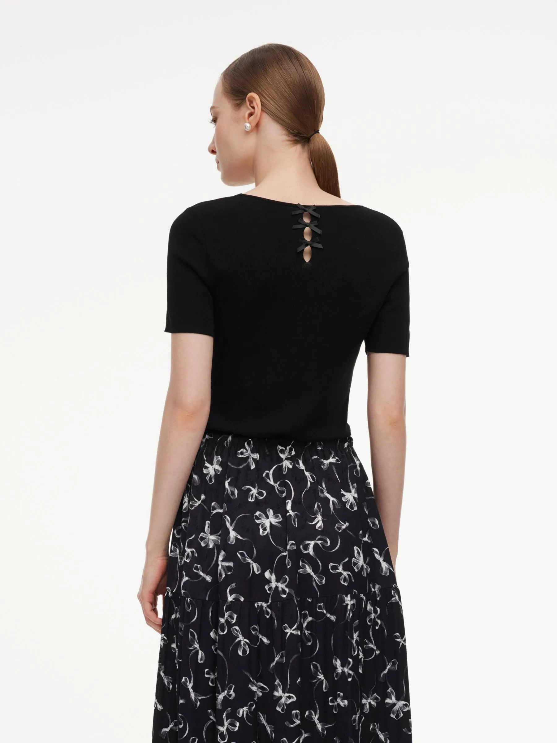 Lyocell Blend Bowknot Embroidered Women Square Neck Knit Top sold by Goelia product image thumbnail 5