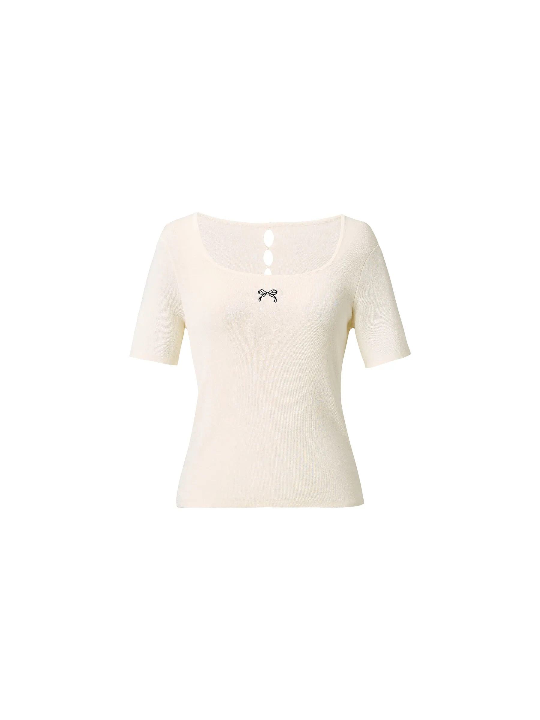 Lyocell Blend Bowknot Embroidered Women Square Neck Knit Top sold by Goelia product image thumbnail 2