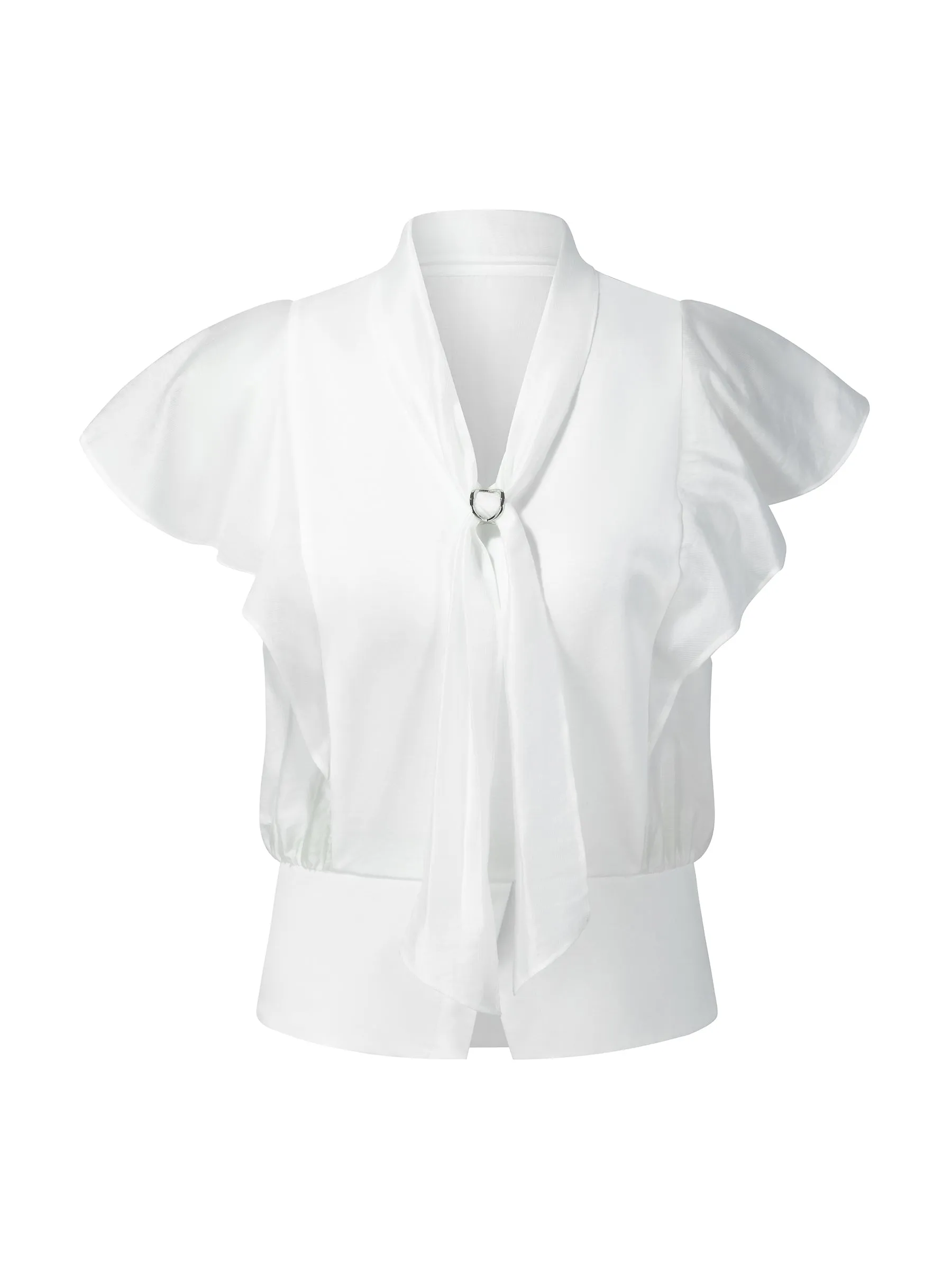 100% Cotton Ruffle Sleeve Women Blouse With Detachable Scarf Buckle sold by Goelia