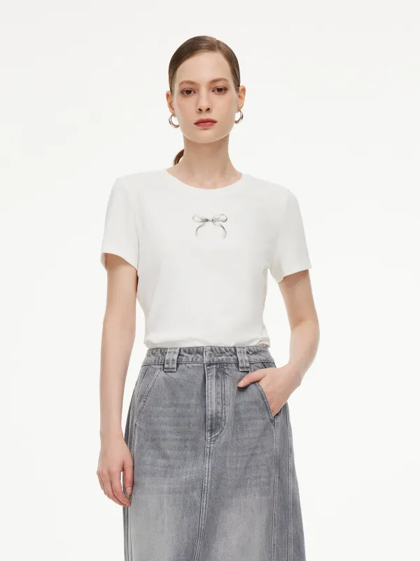 Bowknot Print Gathered Waist Women T-Shirt made by Goelia