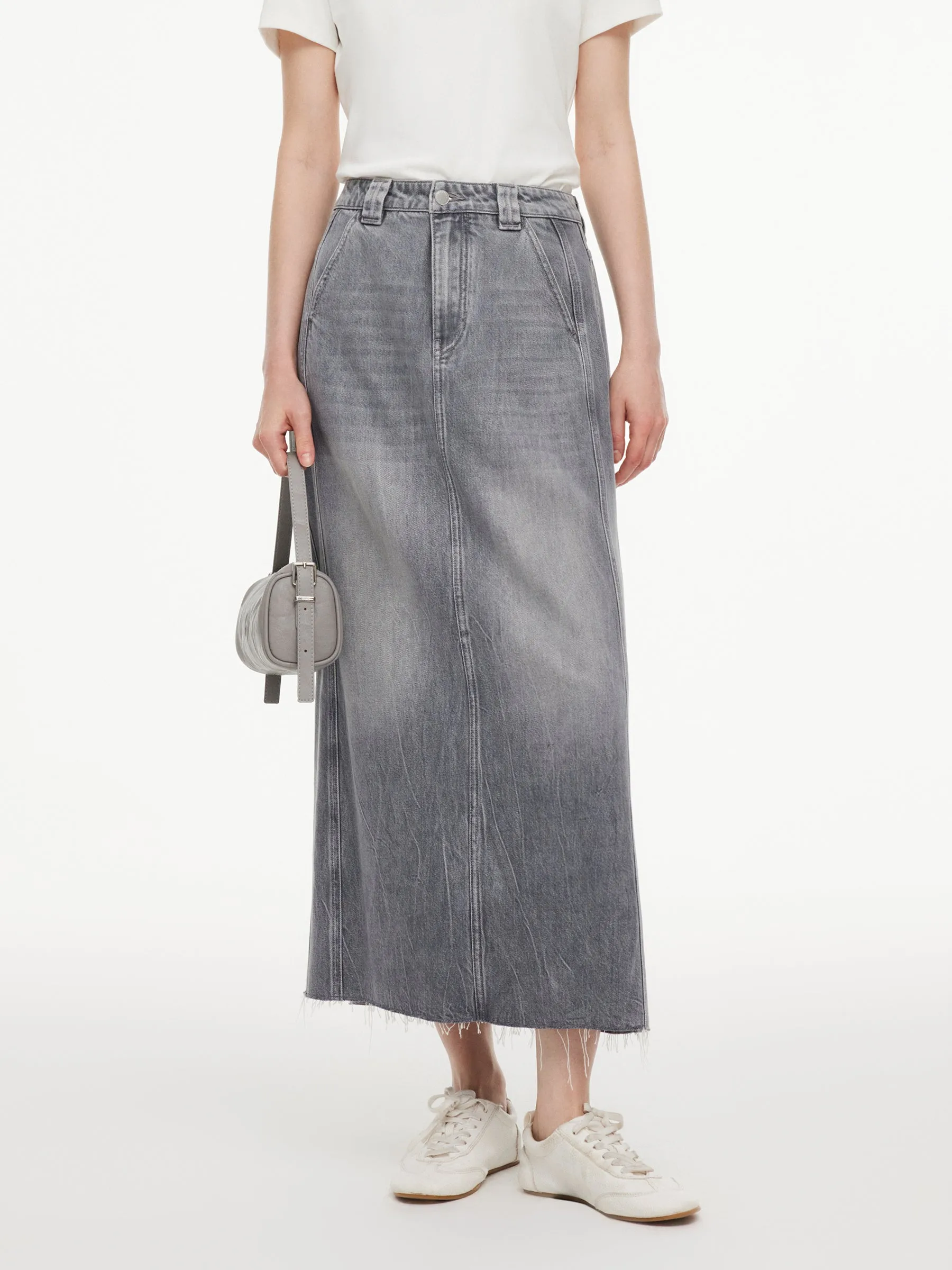 Lyocell Cotton Blend Denim Women Column Skirt sold by Goelia