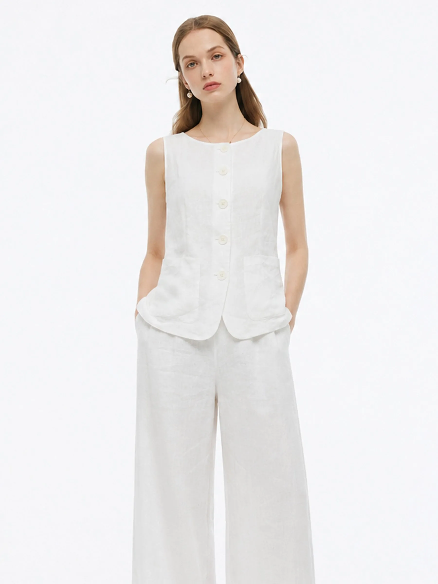 100% Linen Vest And Pants Two-Piece Set sold by Goelia product image thumbnail 4