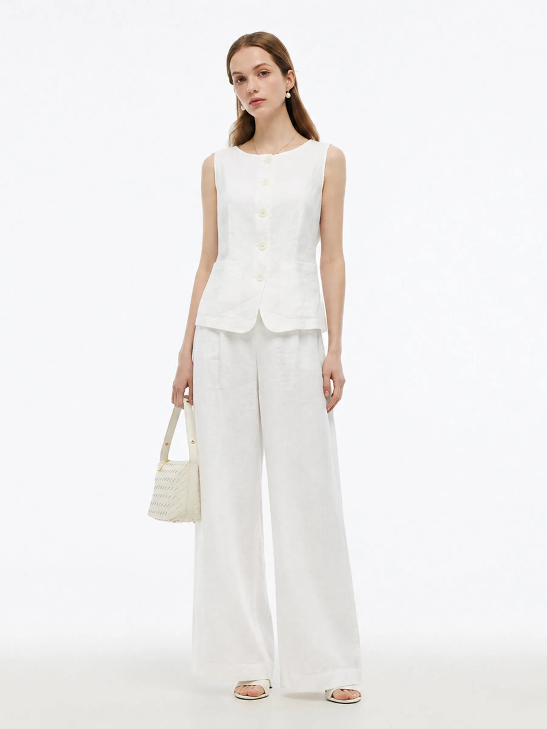 100% Linen Vest And Pants Two-Piece Set sold by Goelia