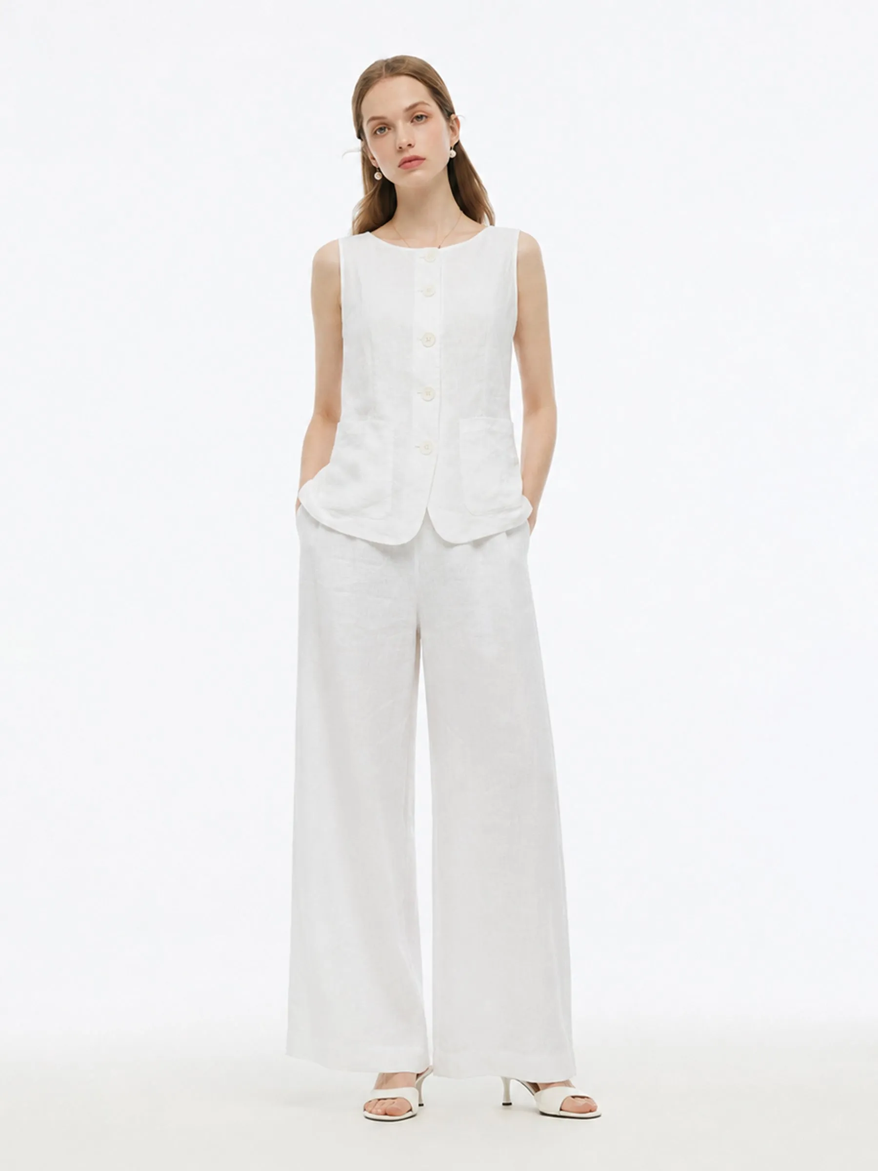 100% Linen Vest And Pants Two-Piece Set sold by Goelia product image thumbnail 2