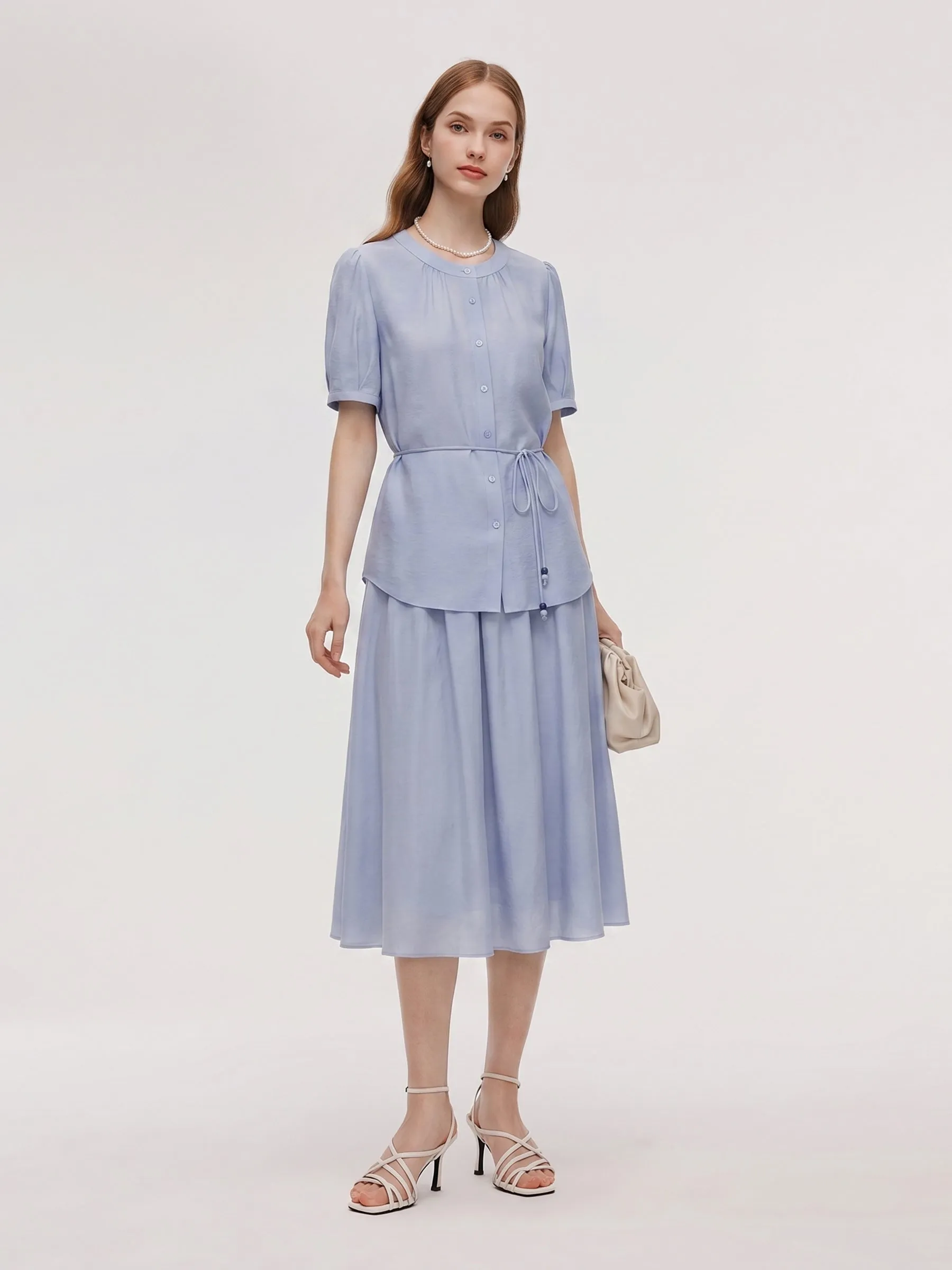 Acetate Blend Blouse And A-Line Skirt Belted Two-Piece Set sold by Goelia product image thumbnail 4