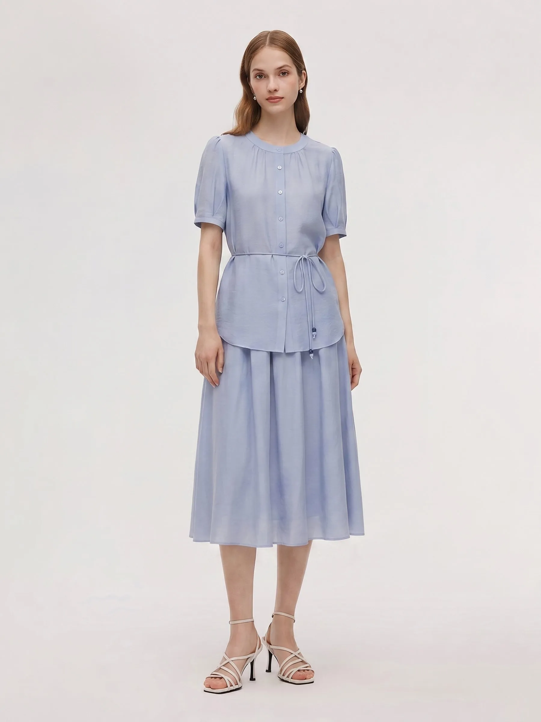 Acetate Blend Blouse And A-Line Skirt Belted Two-Piece Set sold by Goelia product image thumbnail 3
