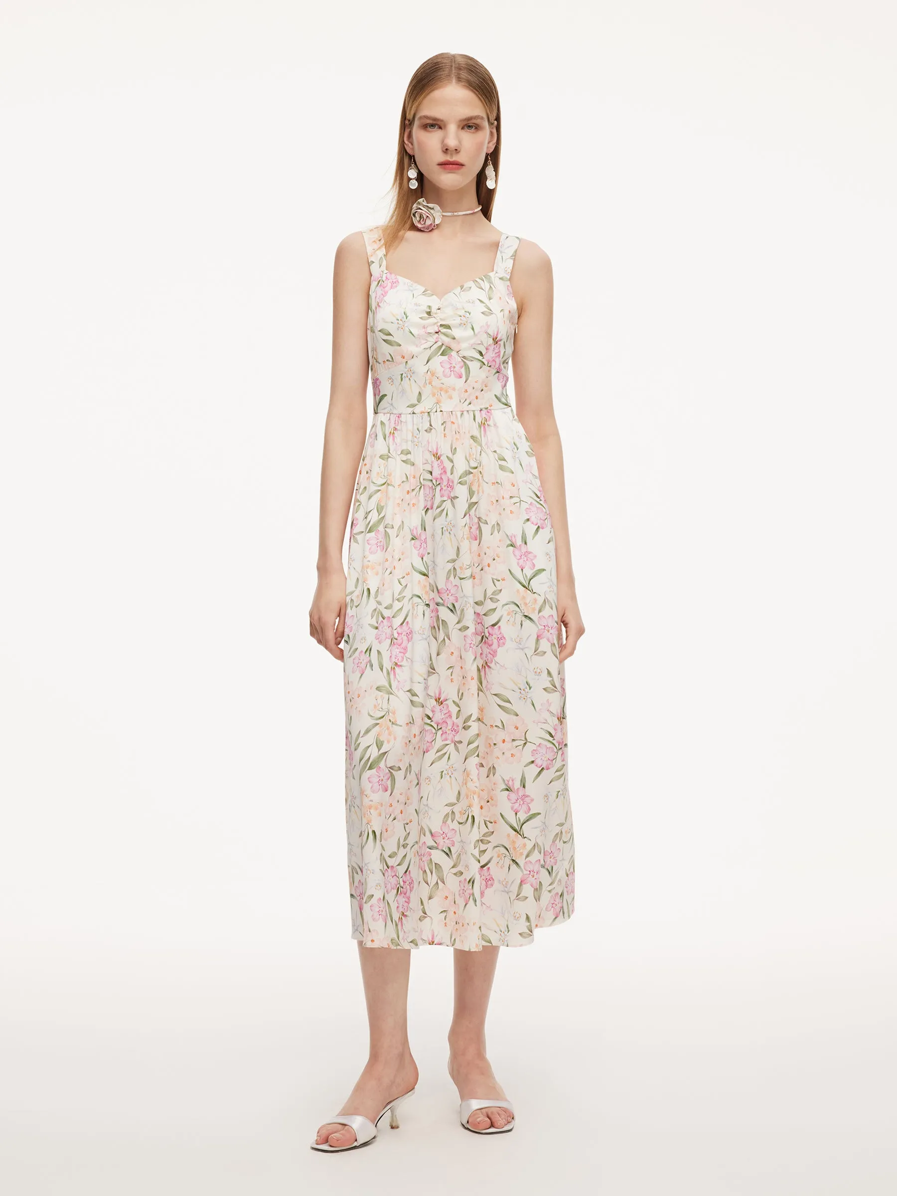 19MM Mulberry Silk Floral Print Women Maxi Dress With Ribbon sold by Goelia
