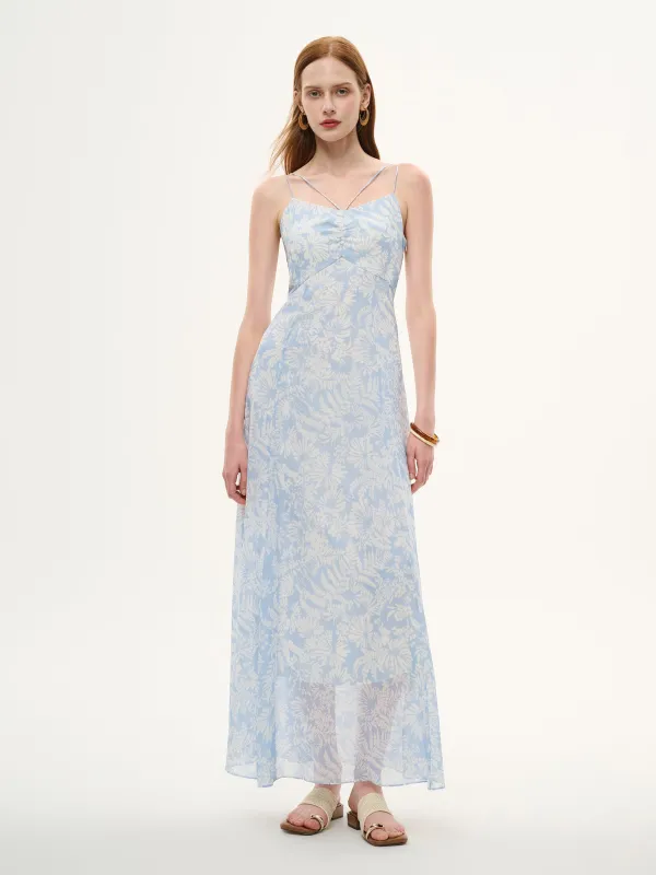10MM Mulberry Silk Floral Print Women Strap Maxi Dress made by Goelia