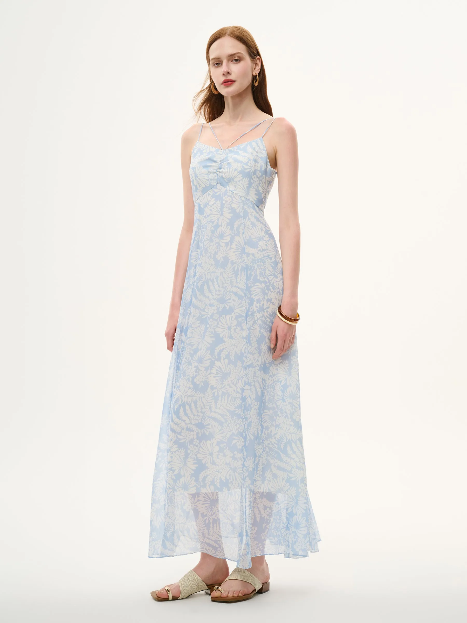 10MM Mulberry Silk Floral Print Women Strap Maxi Dress sold by Goelia product image thumbnail 4