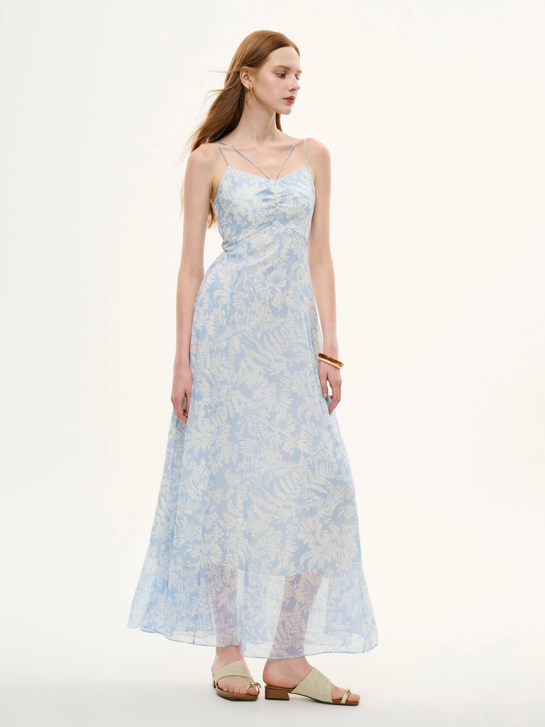 10MM Mulberry Silk Floral Print Women Strap Maxi Dress sold by Goelia product image thumbnail 5