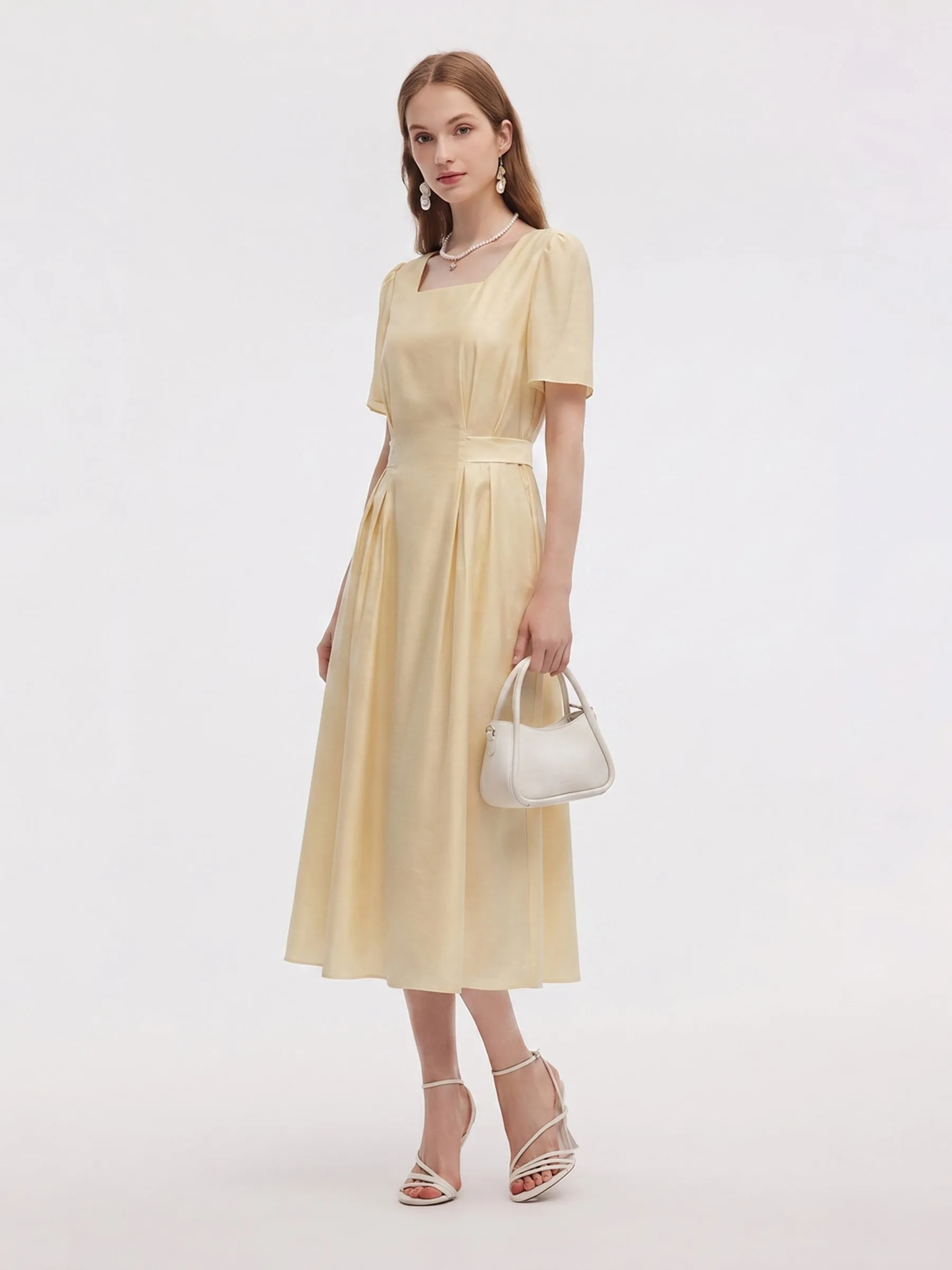 Pre-Order Tencel Blend Square Neck Women Gather-Waisted Maxi Dress sold by Goelia product image thumbnail 2