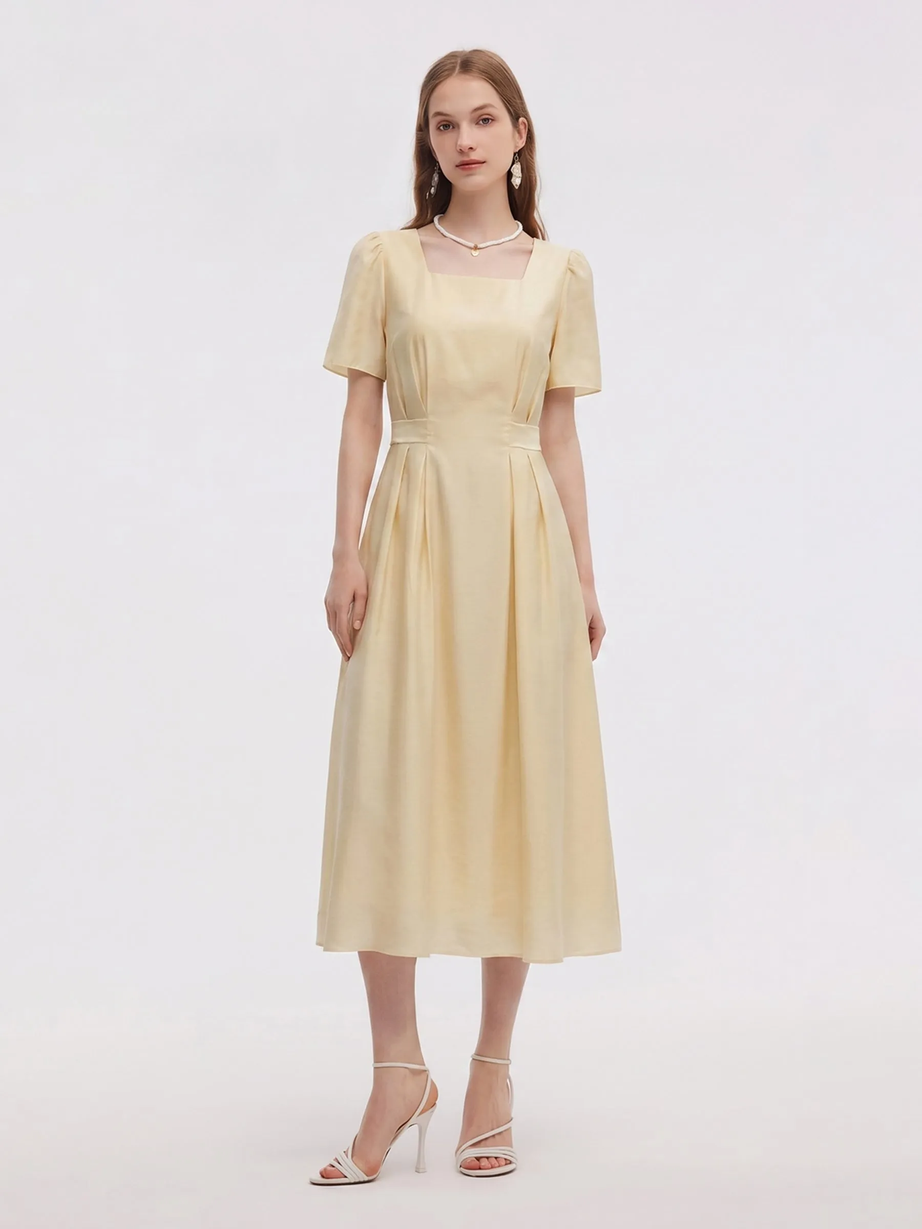 Pre-Order Tencel Blend Square Neck Women Gather-Waisted Maxi Dress sold by Goelia product image thumbnail 3