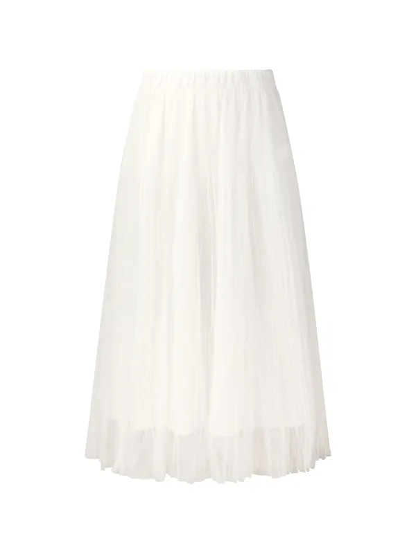 Elastic Waist A-Line Pleated Women Mesh Skirt made by Goelia