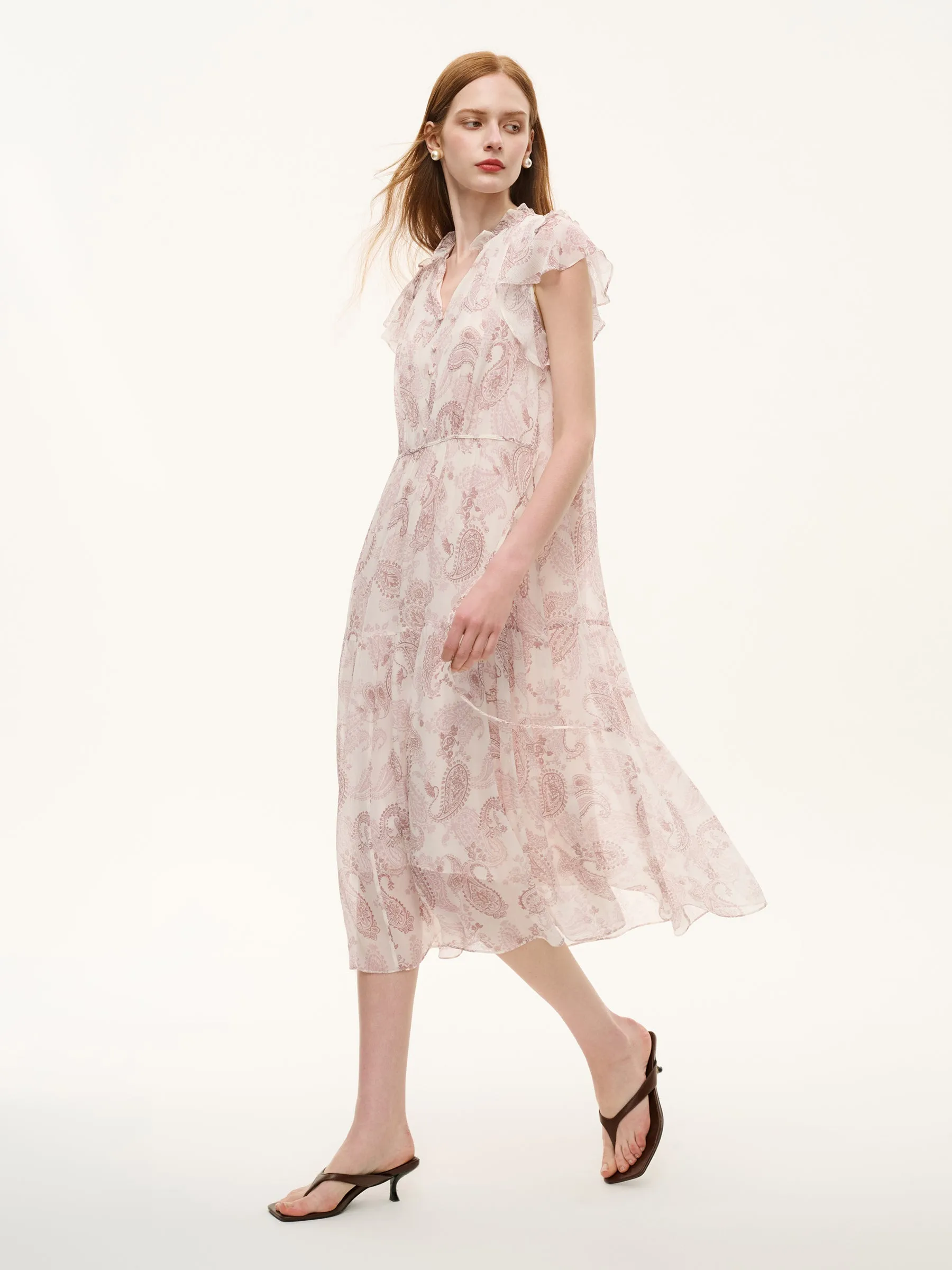 10MM Mulberry Silk Back Tie Paisley Print Women Maxi Dress sold by Goelia product image thumbnail 3