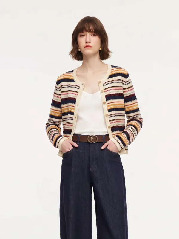 100% Cotton Multicolored Stripe Women Cardigan made by Goelia