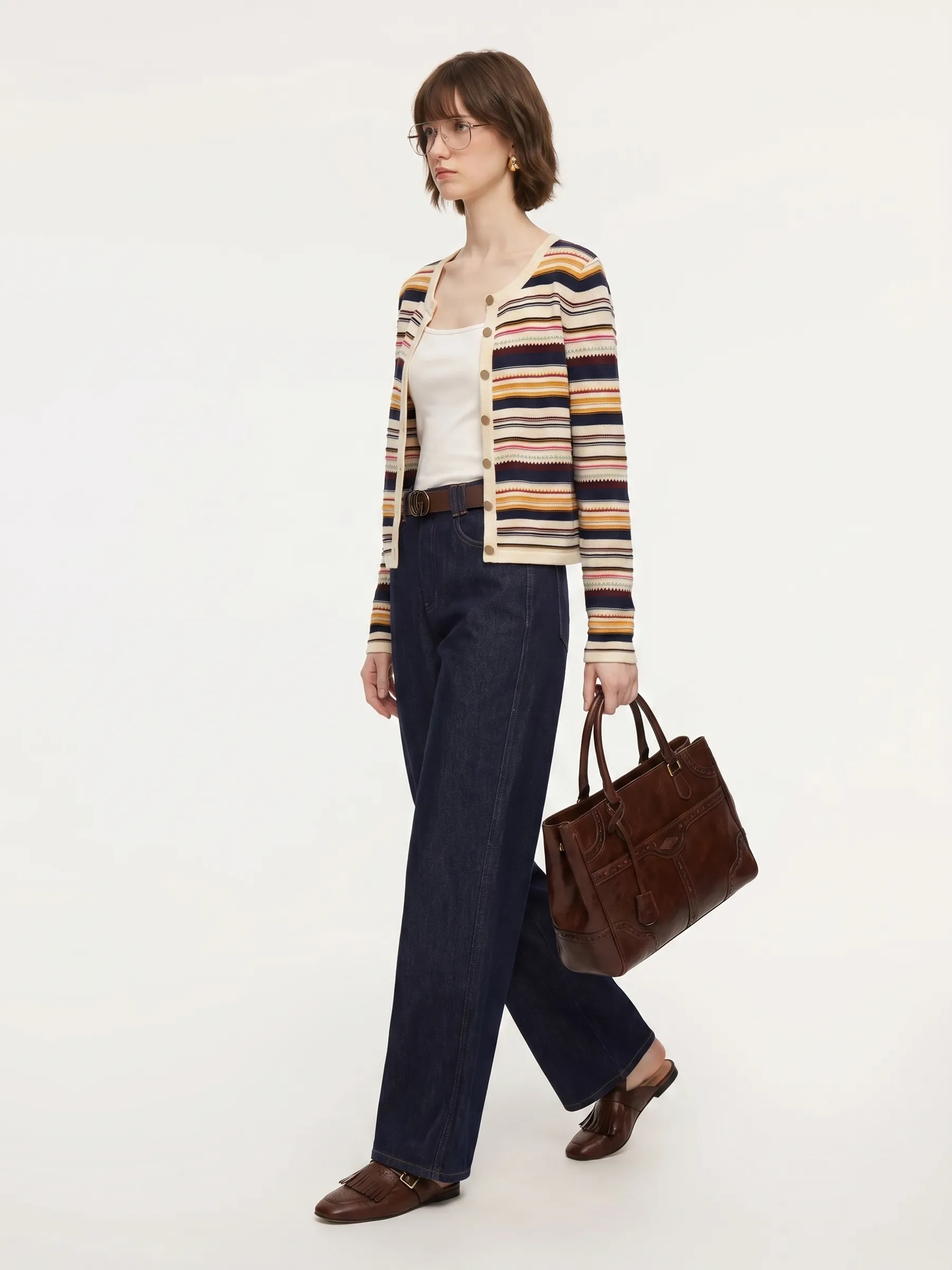 100% Cotton Multicolored Stripe Women Cardigan sold by Goelia product image thumbnail 3