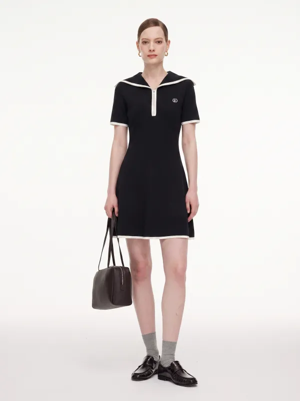 Lyocell Blend Contrast Trim Half-Zip Women Knit Mini Dress made by Goelia