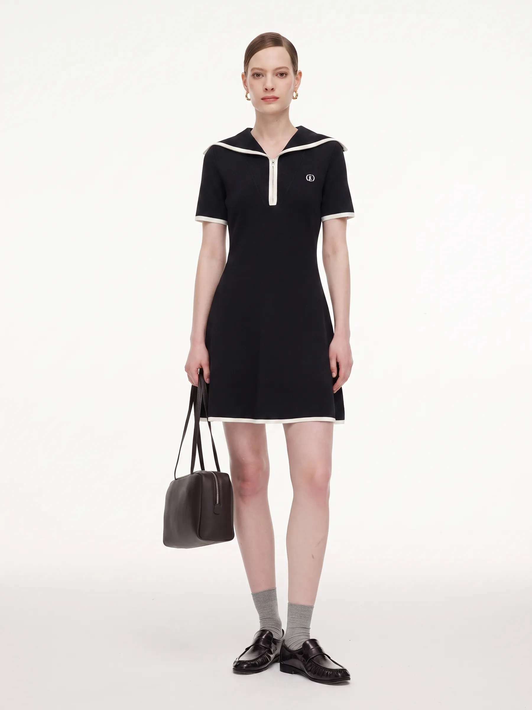 Lyocell Blend Contrast Trim Half-Zip Women Knit Mini Dress sold by Goelia