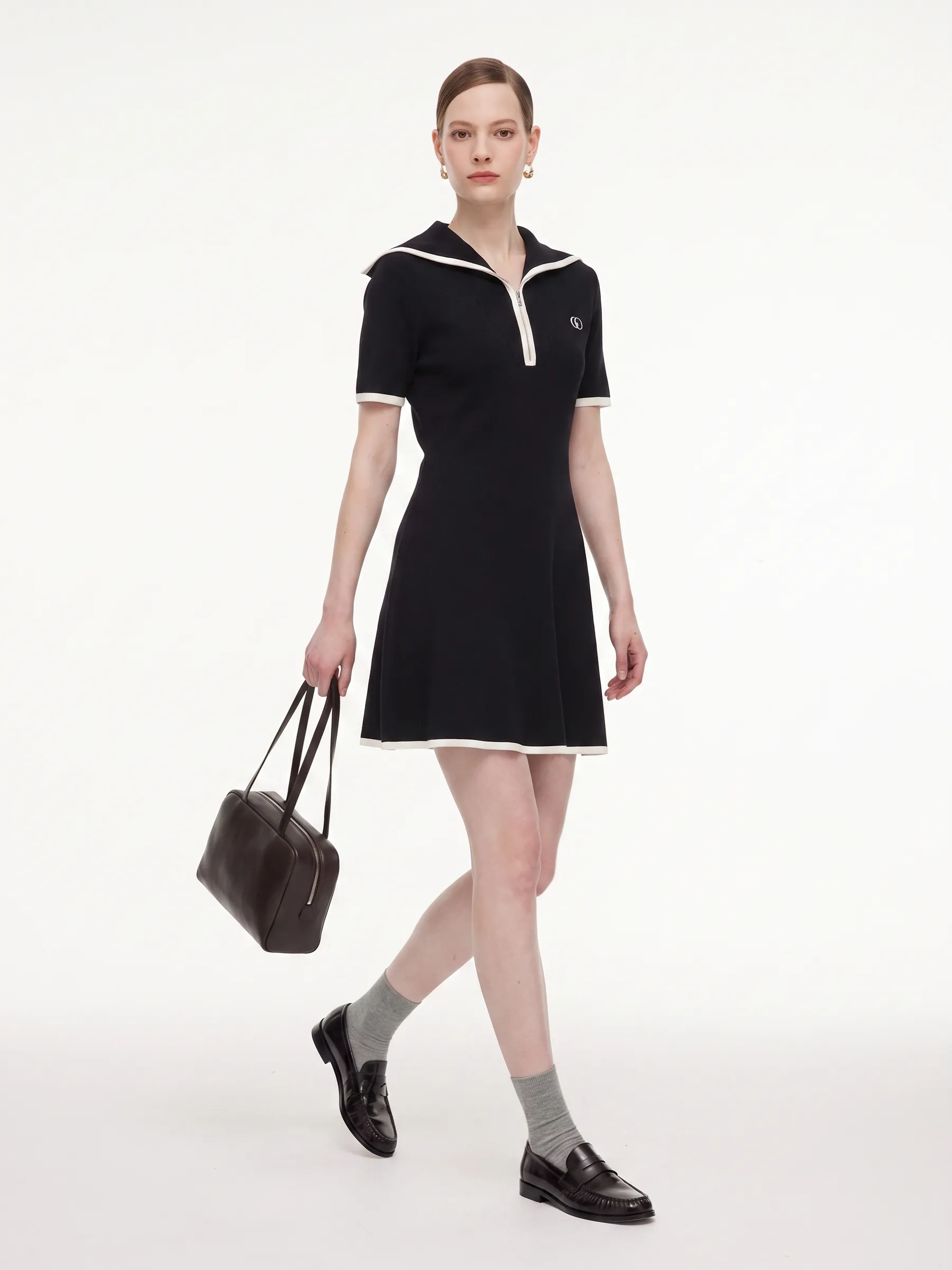 Lyocell Blend Contrast Trim Half-Zip Women Knit Mini Dress sold by Goelia product image thumbnail 2