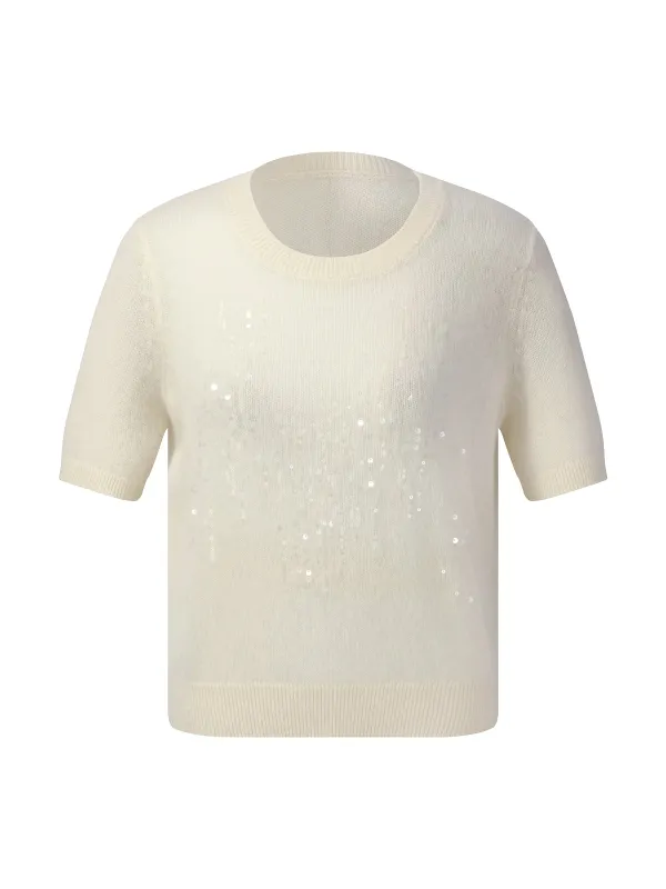100% Cashmere Sequins Women Knit Top made by Goelia