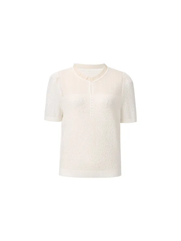 Jacquard Ruffle Neck Women Knit Top made by Goelia