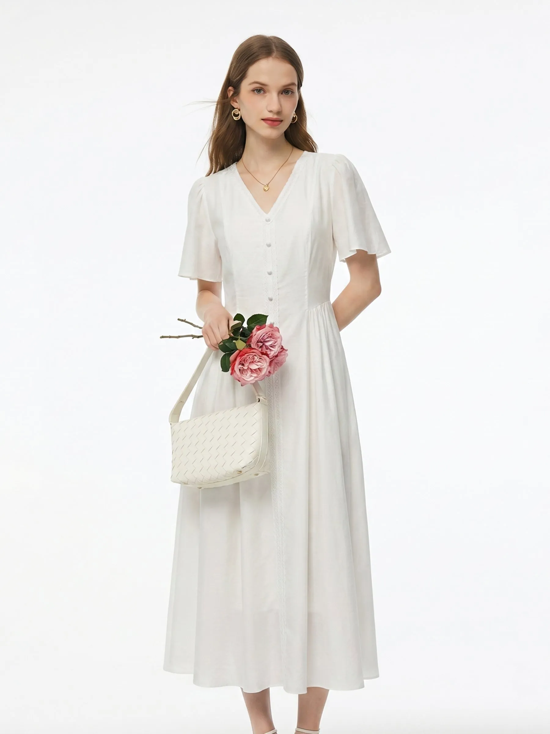 Tencel Blend V-Neck Women Maxi Dress sold by Goelia product image thumbnail 2
