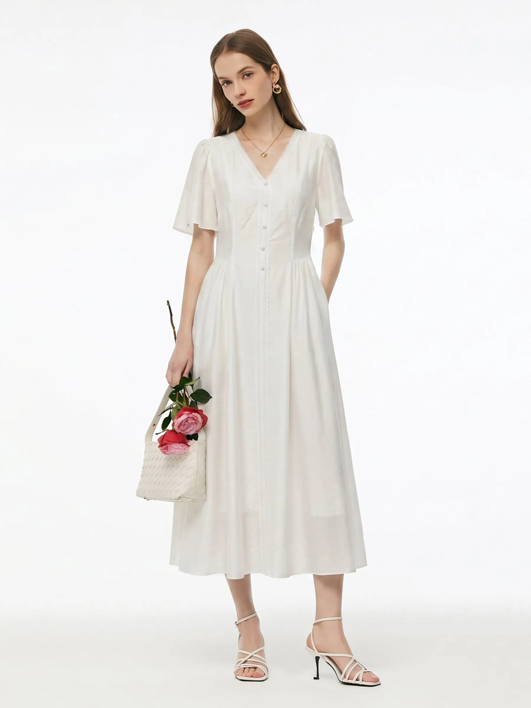 Tencel Blend V-Neck Women Maxi Dress sold by Goelia product image thumbnail 3