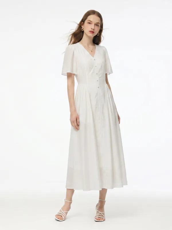 Tencel Blend V-Neck Women Maxi Dress made by Goelia