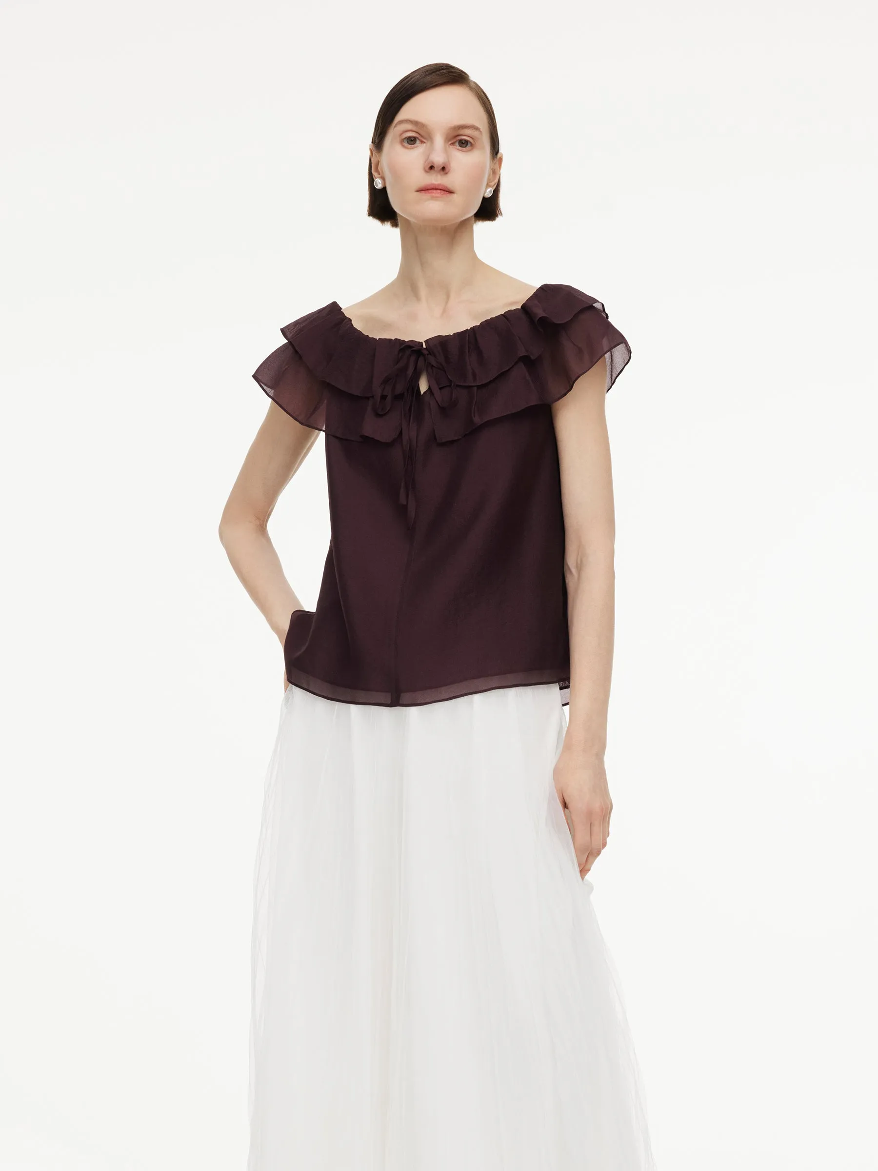 Convertible Ruffle Neck Women Top sold by Goelia