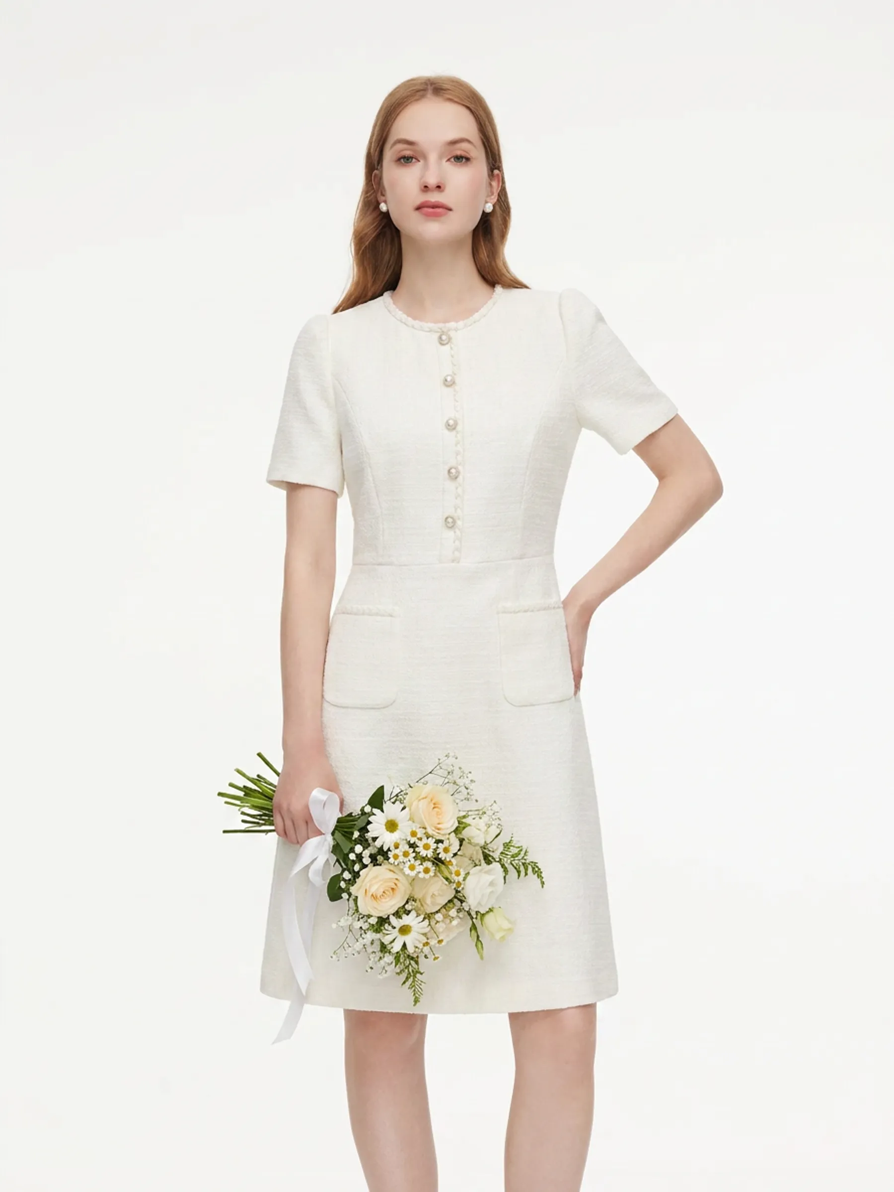 Tweed Round Neck Women Mini Dress sold by Goelia