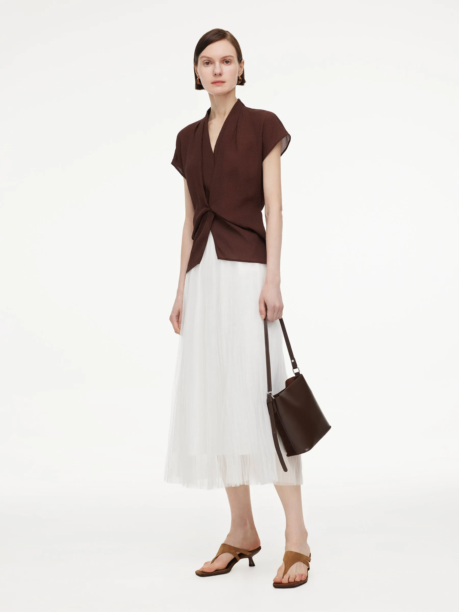 10.5MM Mulberry Silk V-Neck Twist Front Women Blouse sold by Goelia product image thumbnail 2