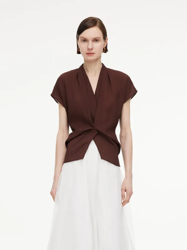 10.5MM Mulberry Silk V-Neck Twist Front Women Blouse made by Goelia