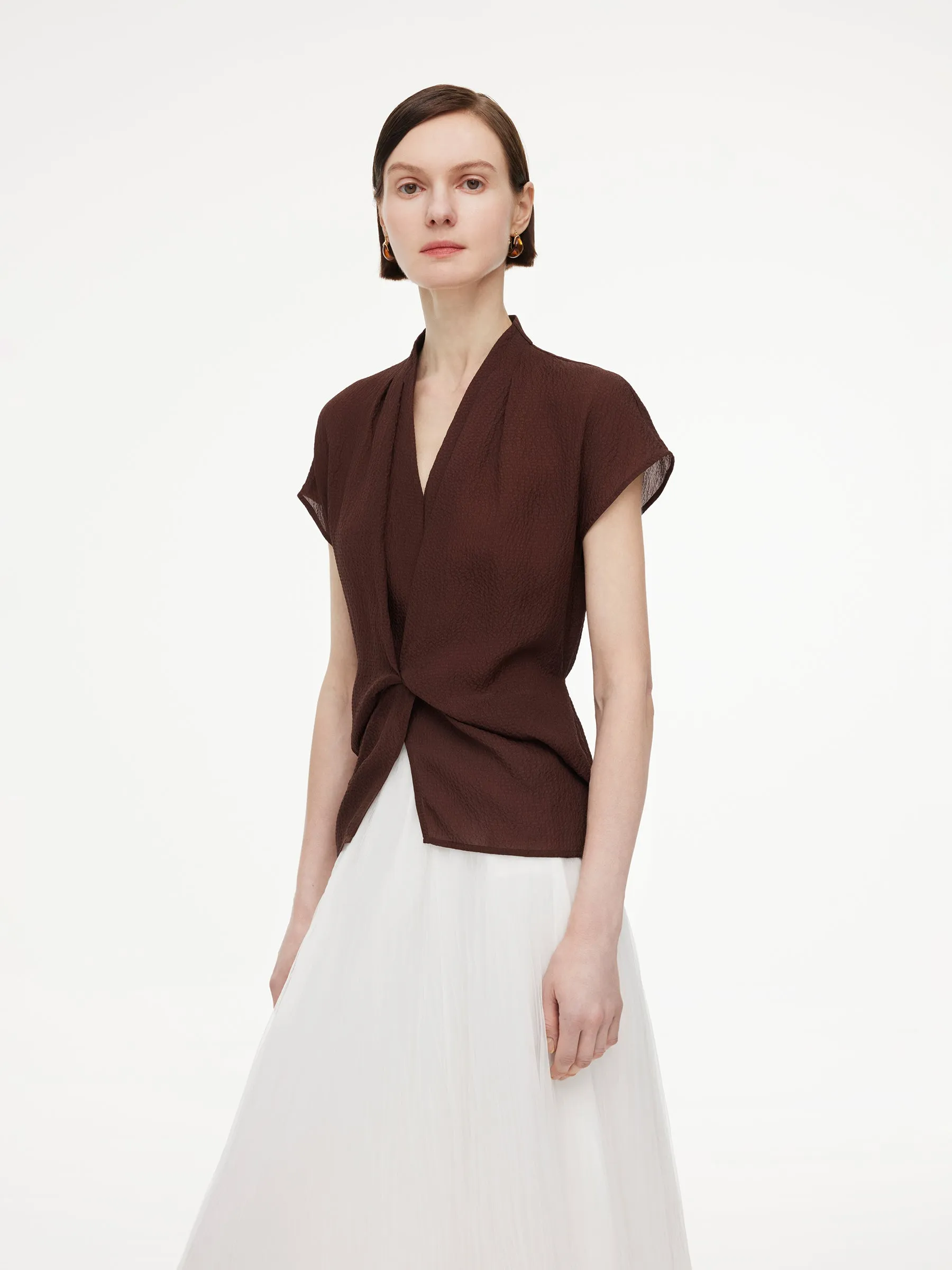 10.5MM Mulberry Silk V-Neck Twist Front Women Blouse sold by Goelia product image thumbnail 4