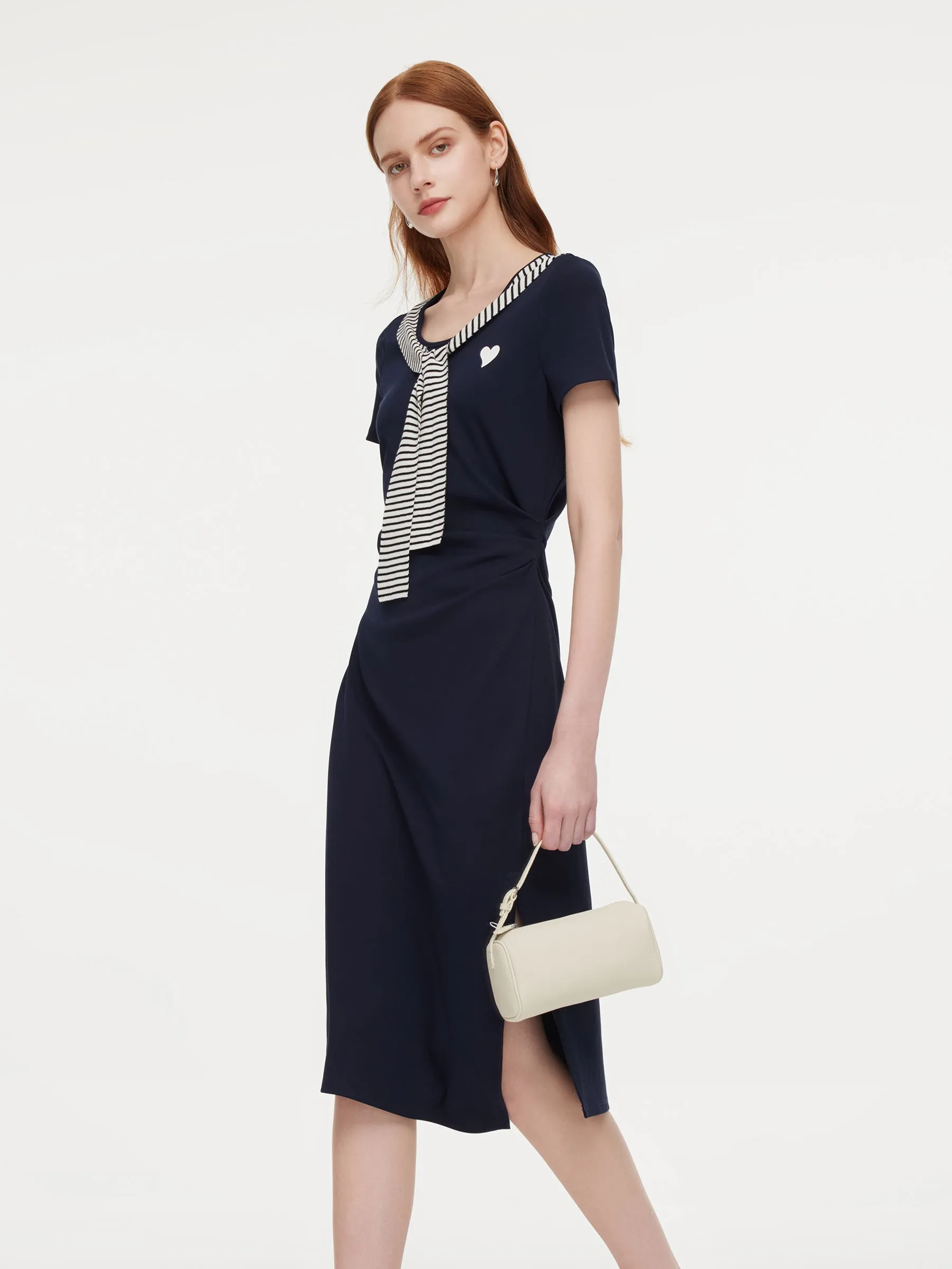 Stripe Scarf Neck Women Slit Knit Midi Dress sold by Goelia product image thumbnail 5