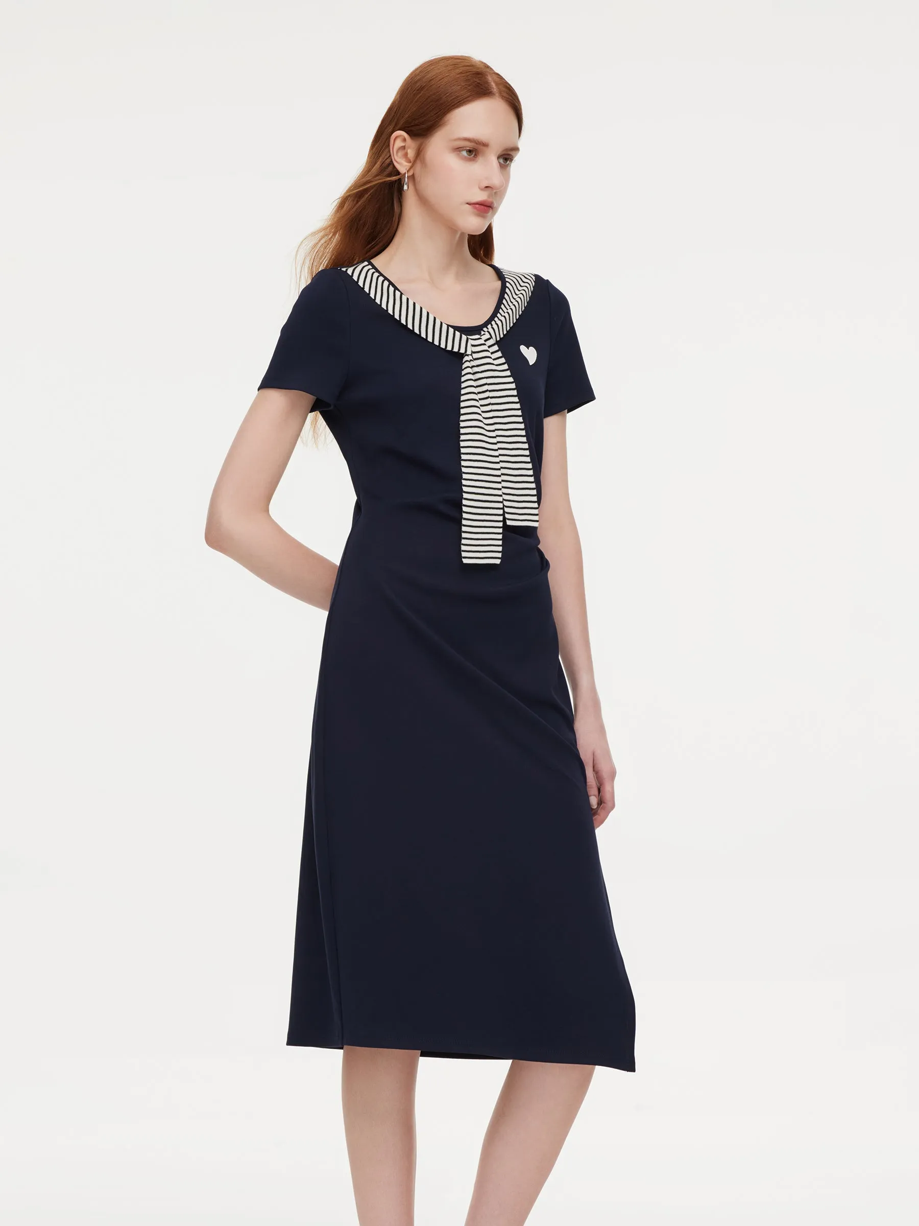Stripe Scarf Neck Women Slit Knit Midi Dress sold by Goelia product image thumbnail 4
