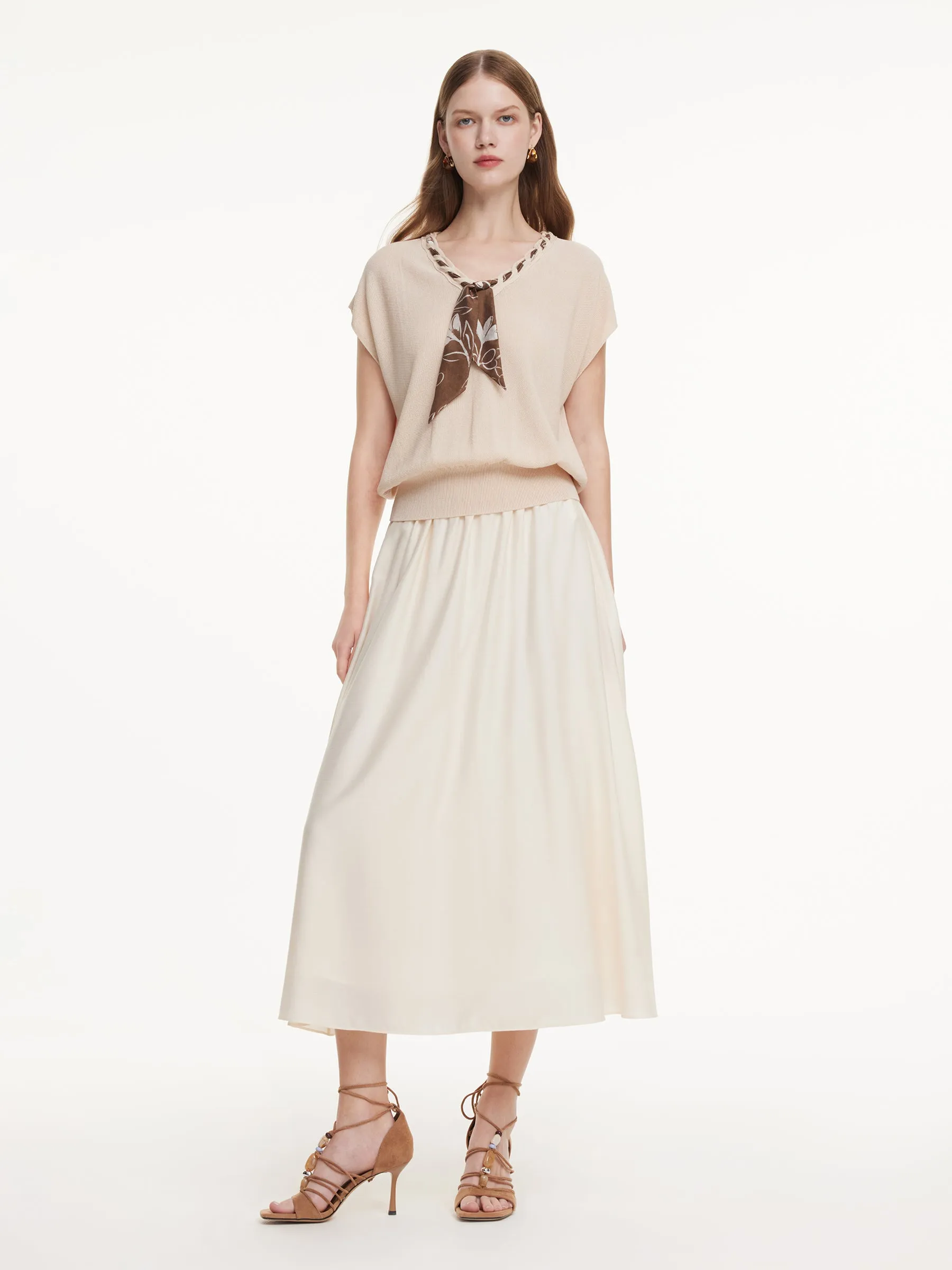 Silky Scarf Neck Knit Top And Acetate Blend Skirt Two-Piece Set sold by Goelia product image thumbnail 3