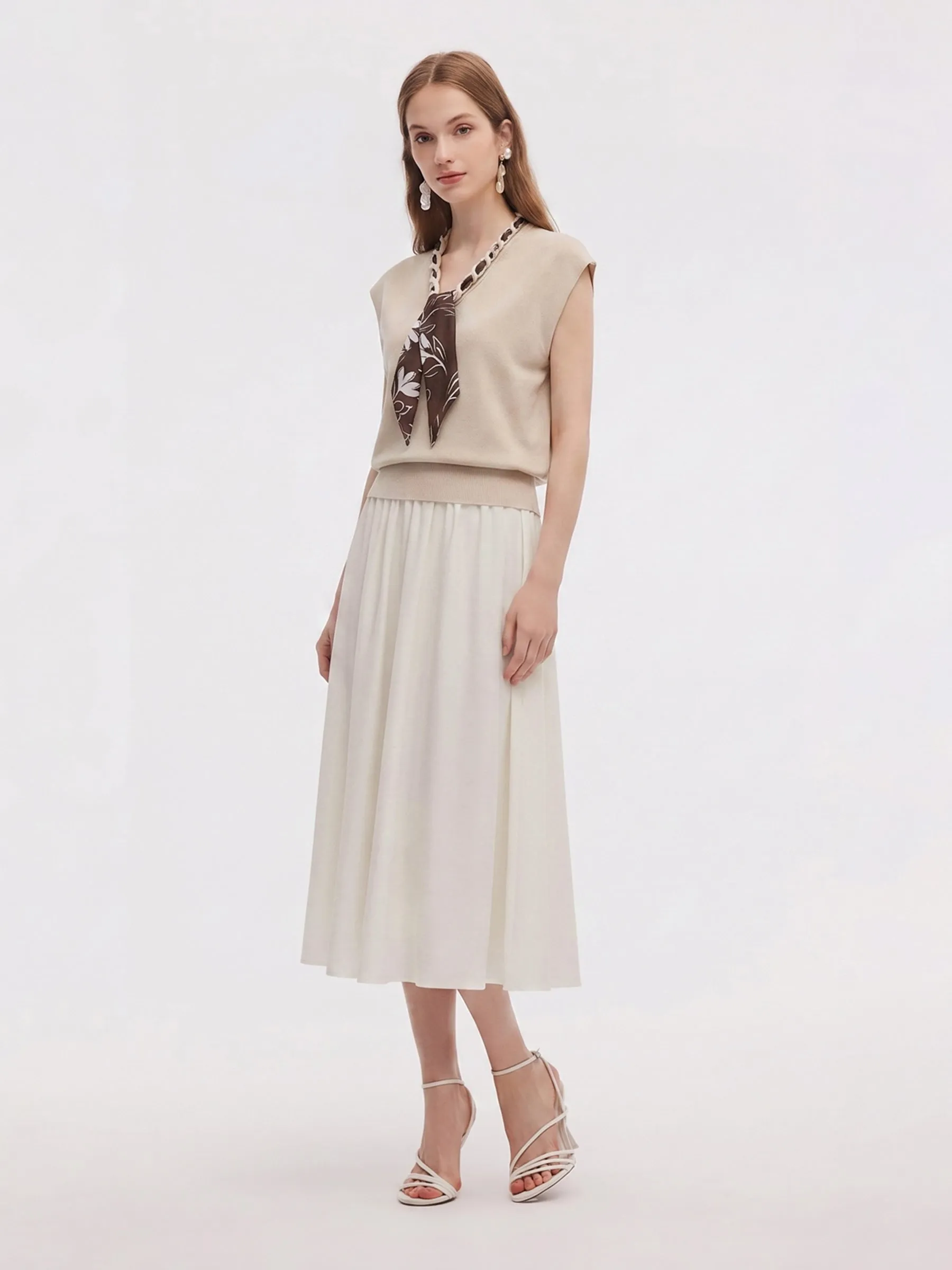 Silky Scarf Neck Knit Top And Acetate Blend Skirt Two-Piece Set sold by Goelia product image thumbnail 2