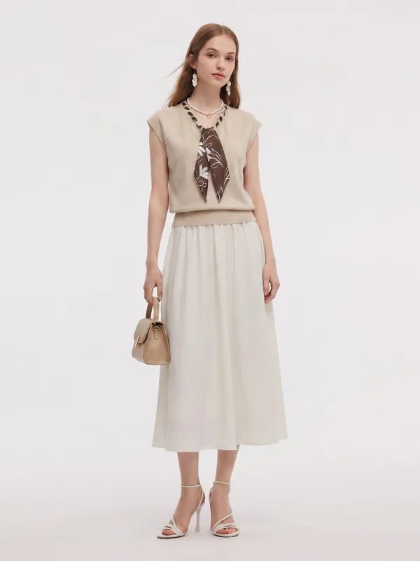 Pre-Order Silky Scarf Neck Knit Top And Acetate Blend Skirt Two-Piece Set made by Goelia
